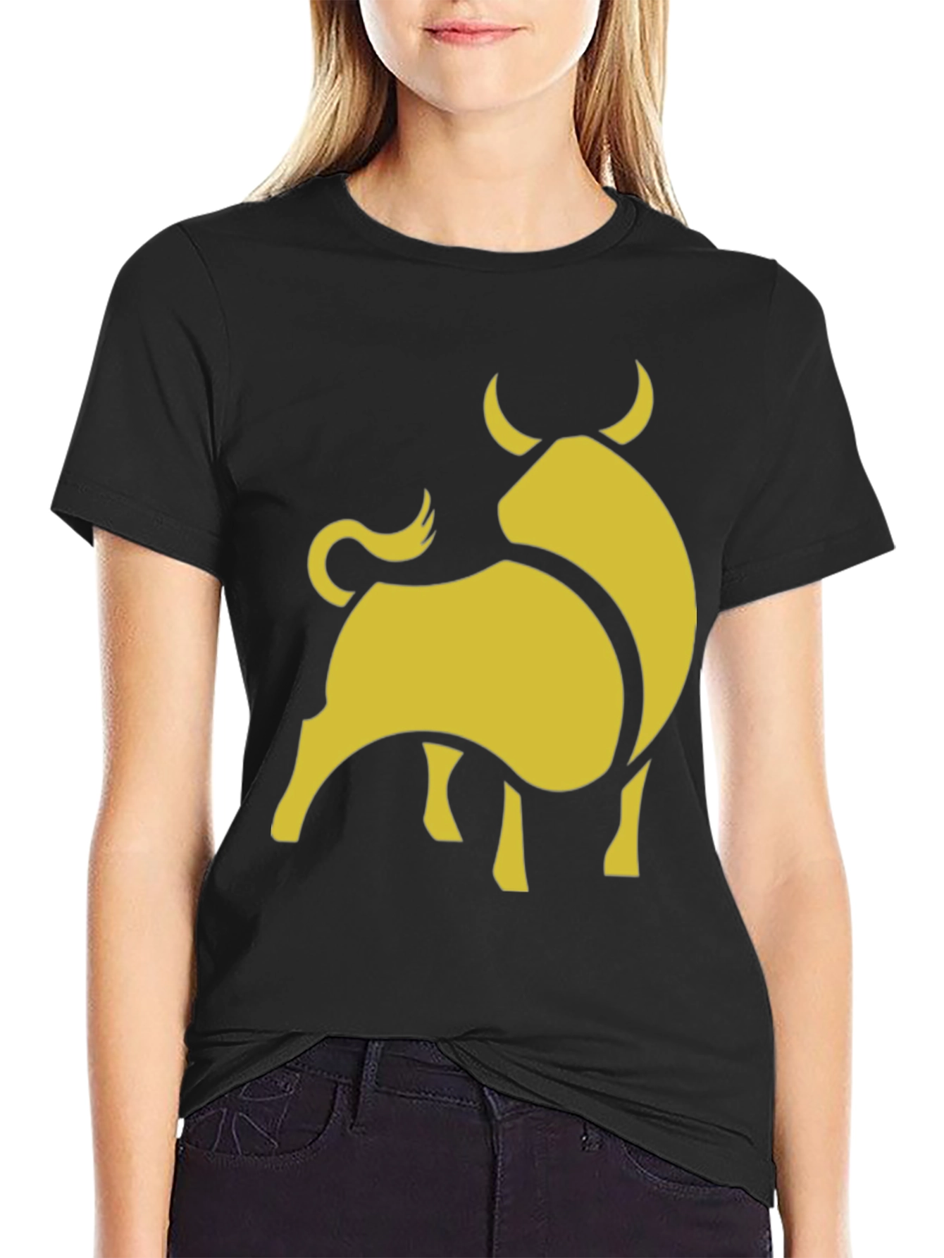 Black Stylish Black Tee with Gold Bull Graphic view 2