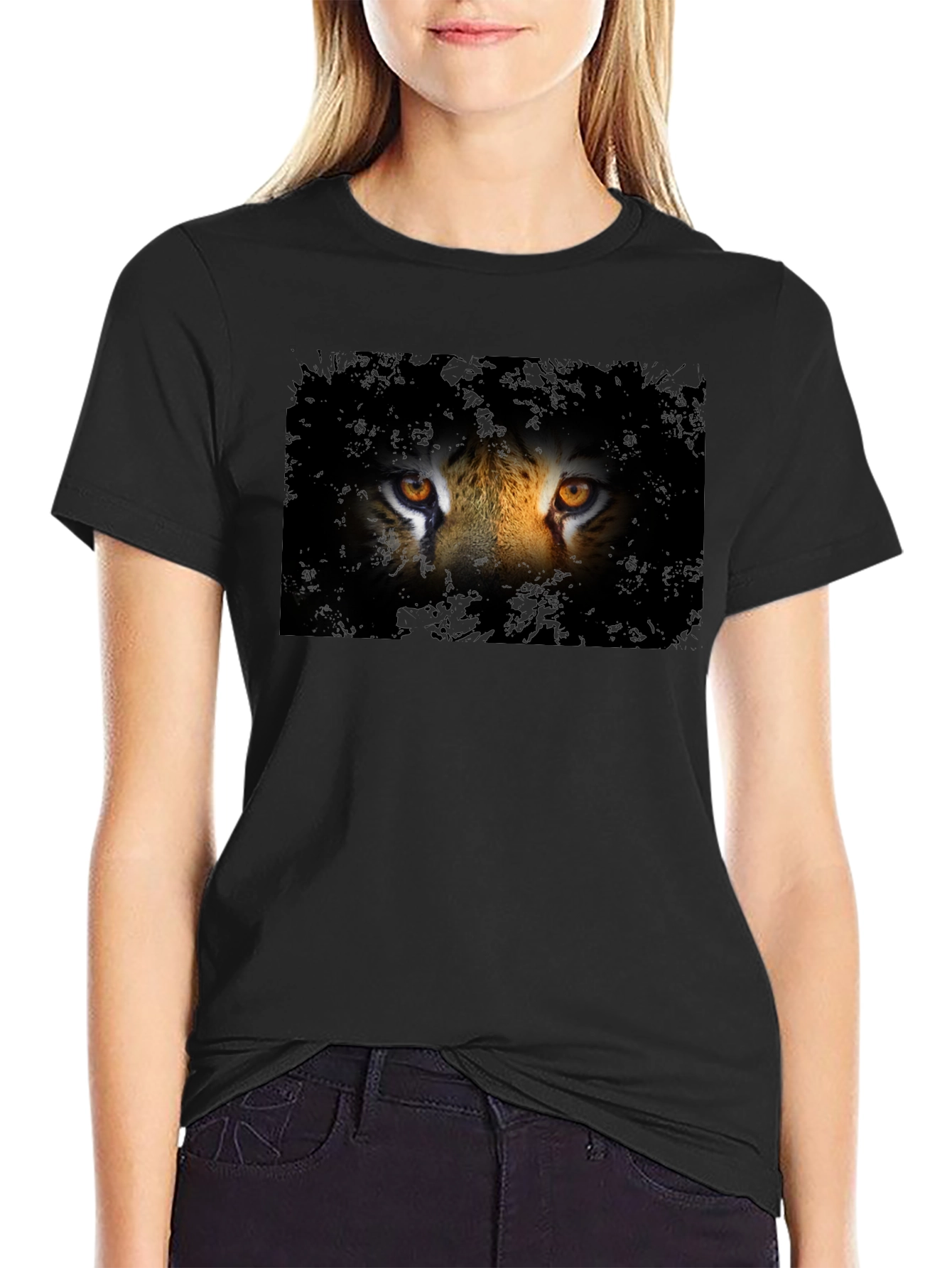Black Tiger Eyes Graphic Tee - Men's Black T-Shirt view 2