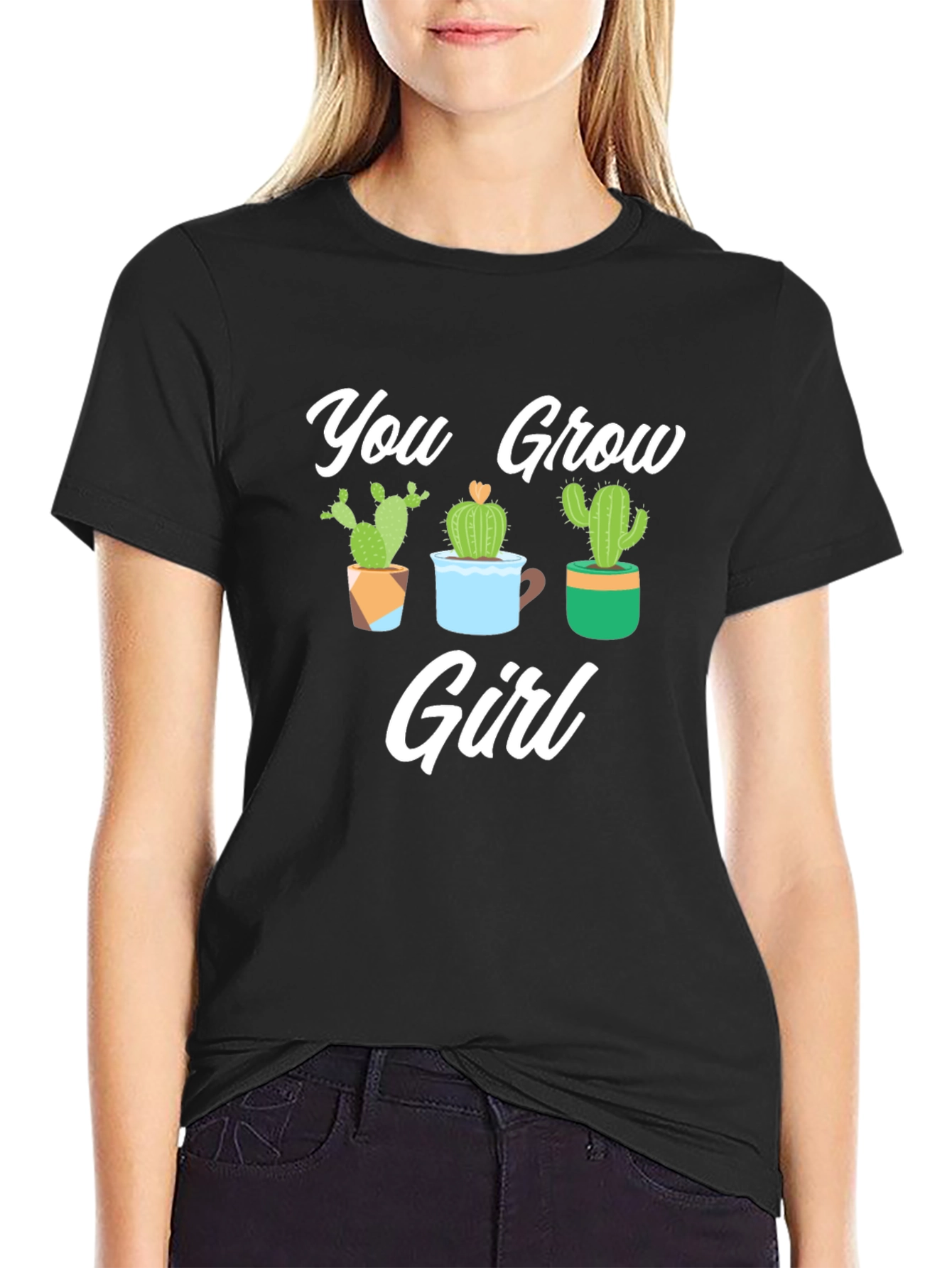 Black You Grow Girl Cactus Graphic Tee Shirt view 2