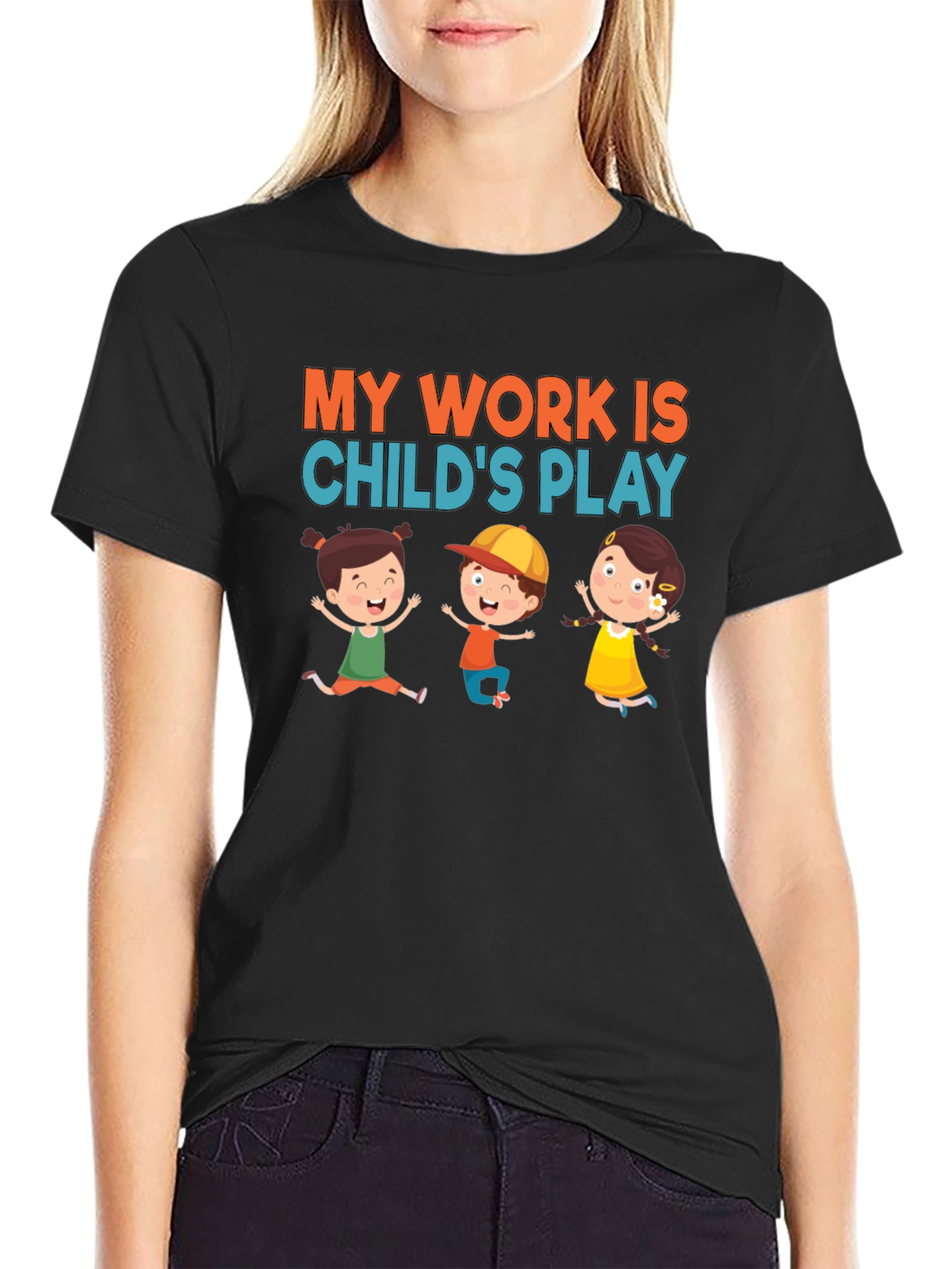 Black My Work is Child's Play T-Shirt view 2