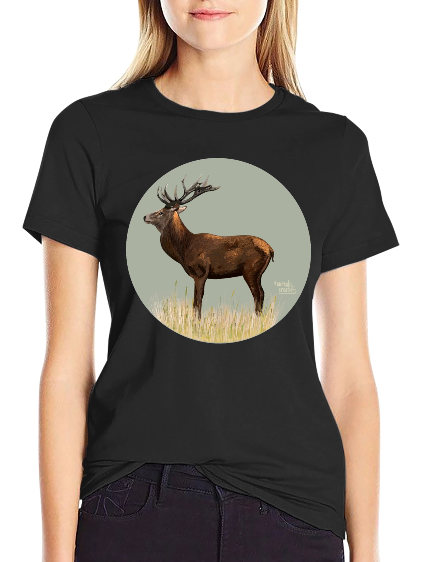 Black Deer Graphic Tee - Black Cotton T-Shirt view 2