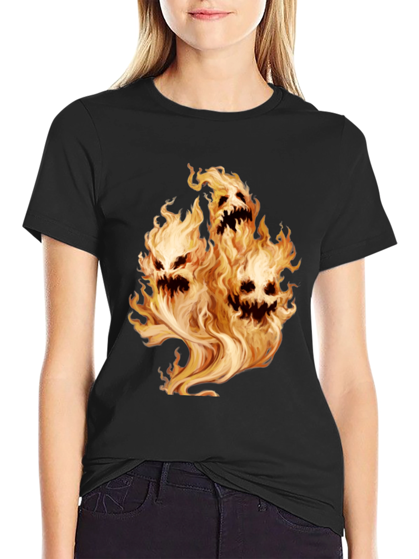 Black Flaming Skull Graphic Tee - Men's Black T-Shirt view 2