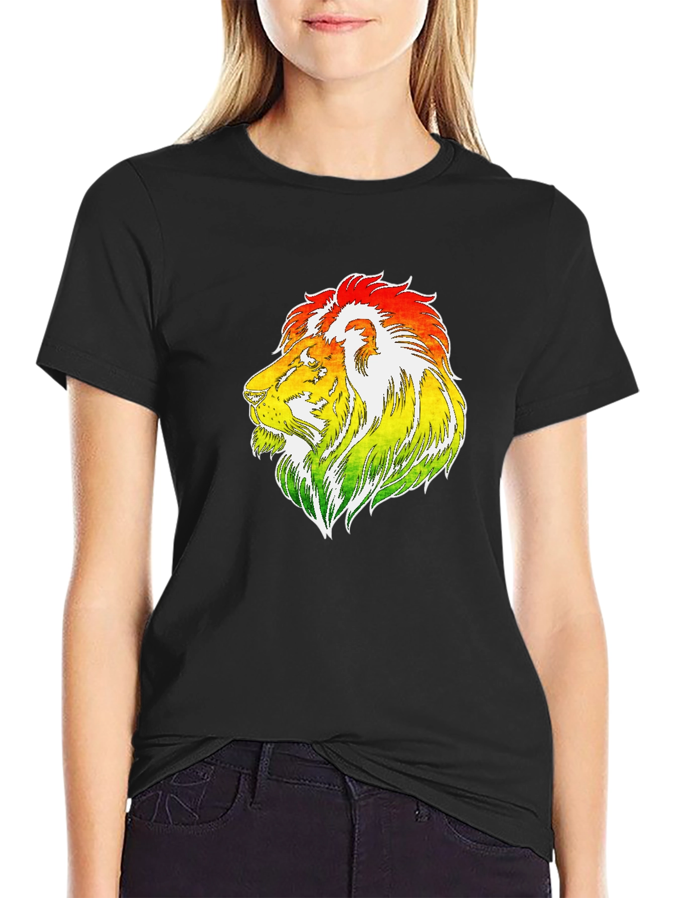 Black Rasta Lion Graphic T-Shirt - Reggae Style view 2