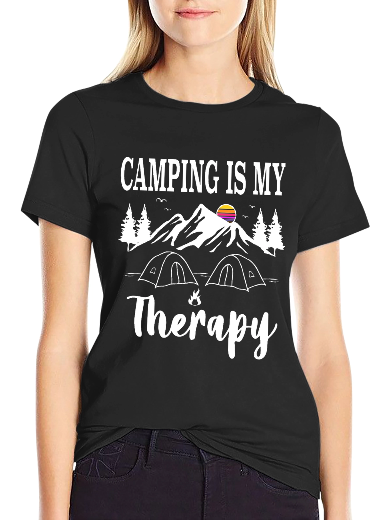 Black Camping Is My Therapy Graphic Tee view 2