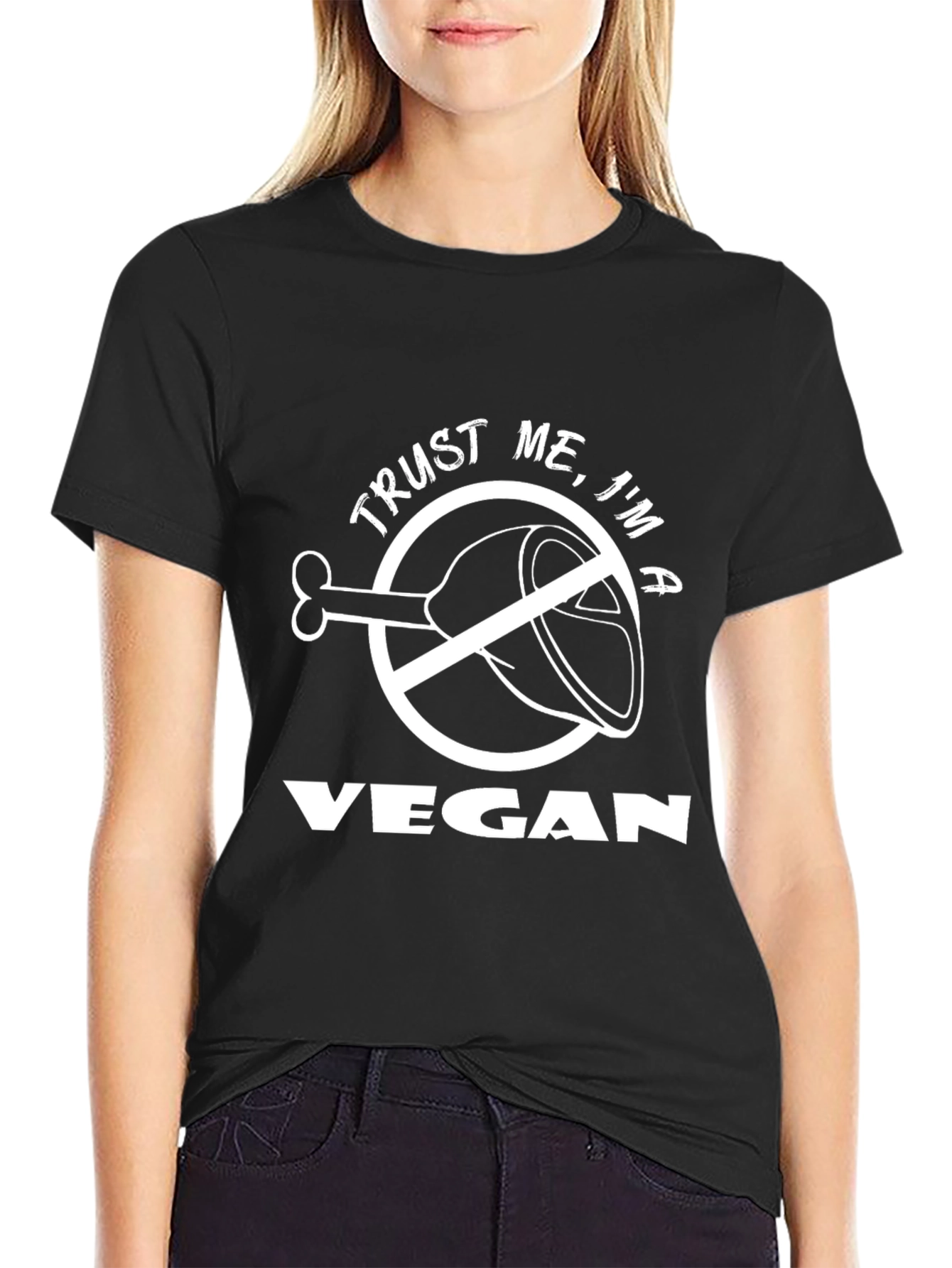 Black Trust Me I'm A Vegan Funny Graphic T-Shirt view 2