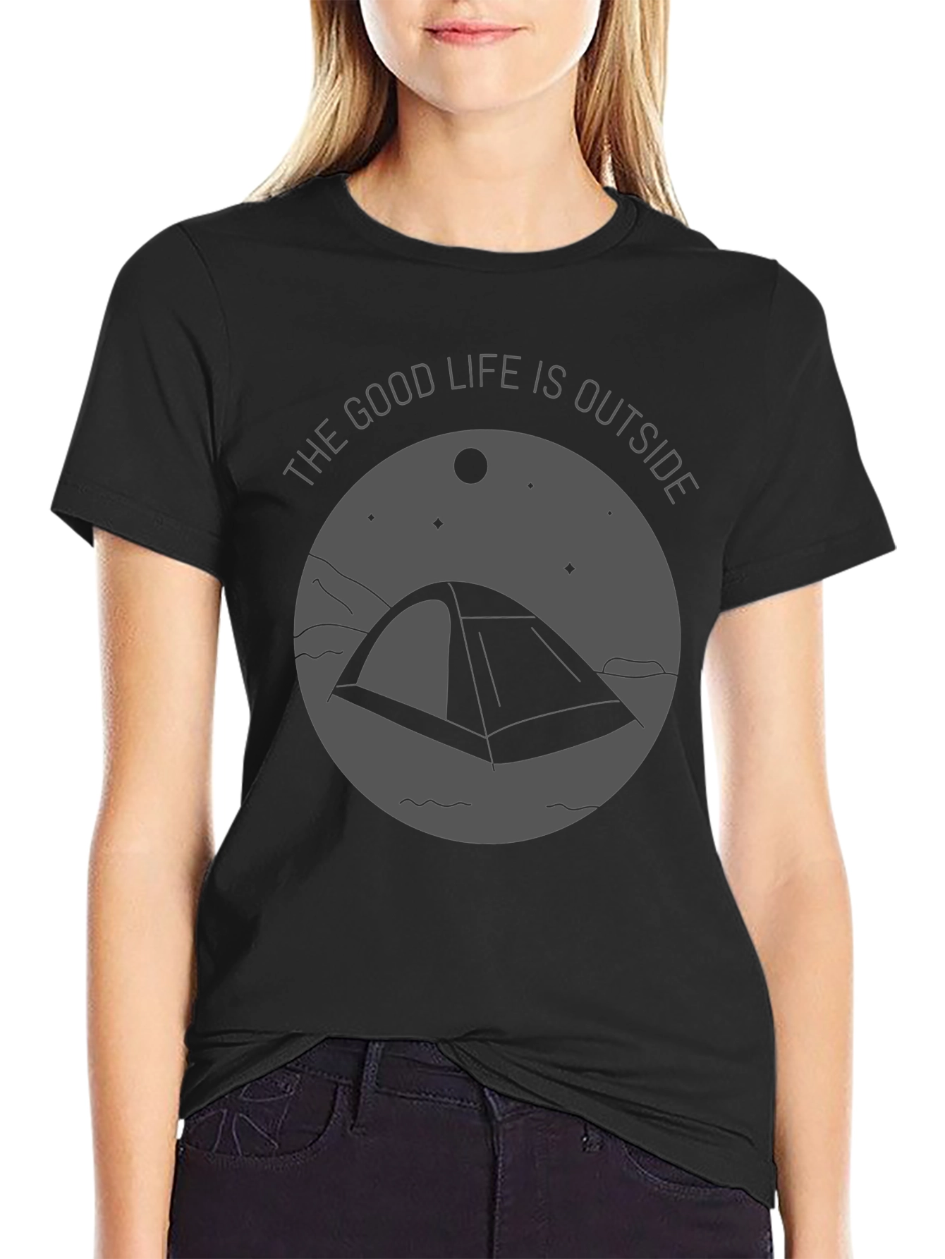 Black The Good Life is Outside Camping T-Shirt view 2