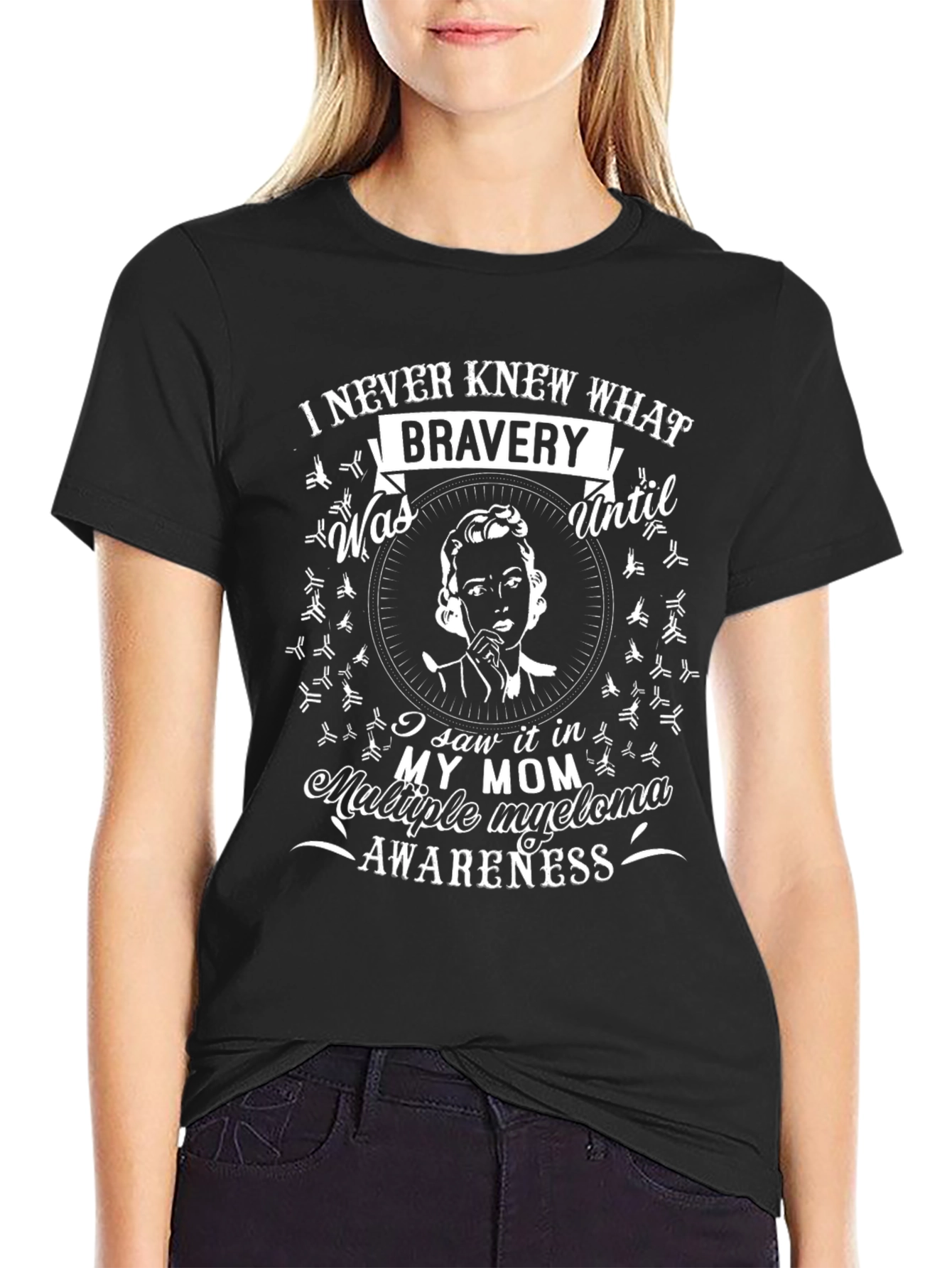 Black My Mom Multiple Myeloma Awareness T-Shirt view 2