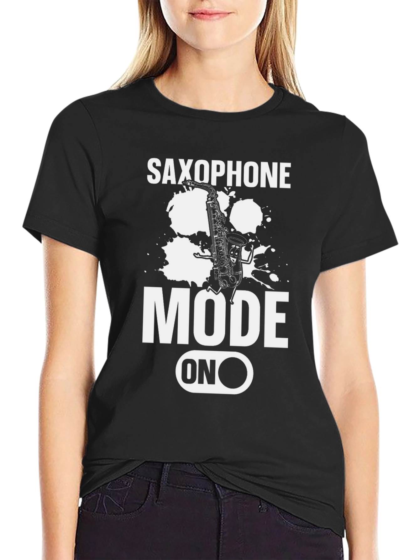 Black Saxophone Mode On Graphic T-Shirt view 2