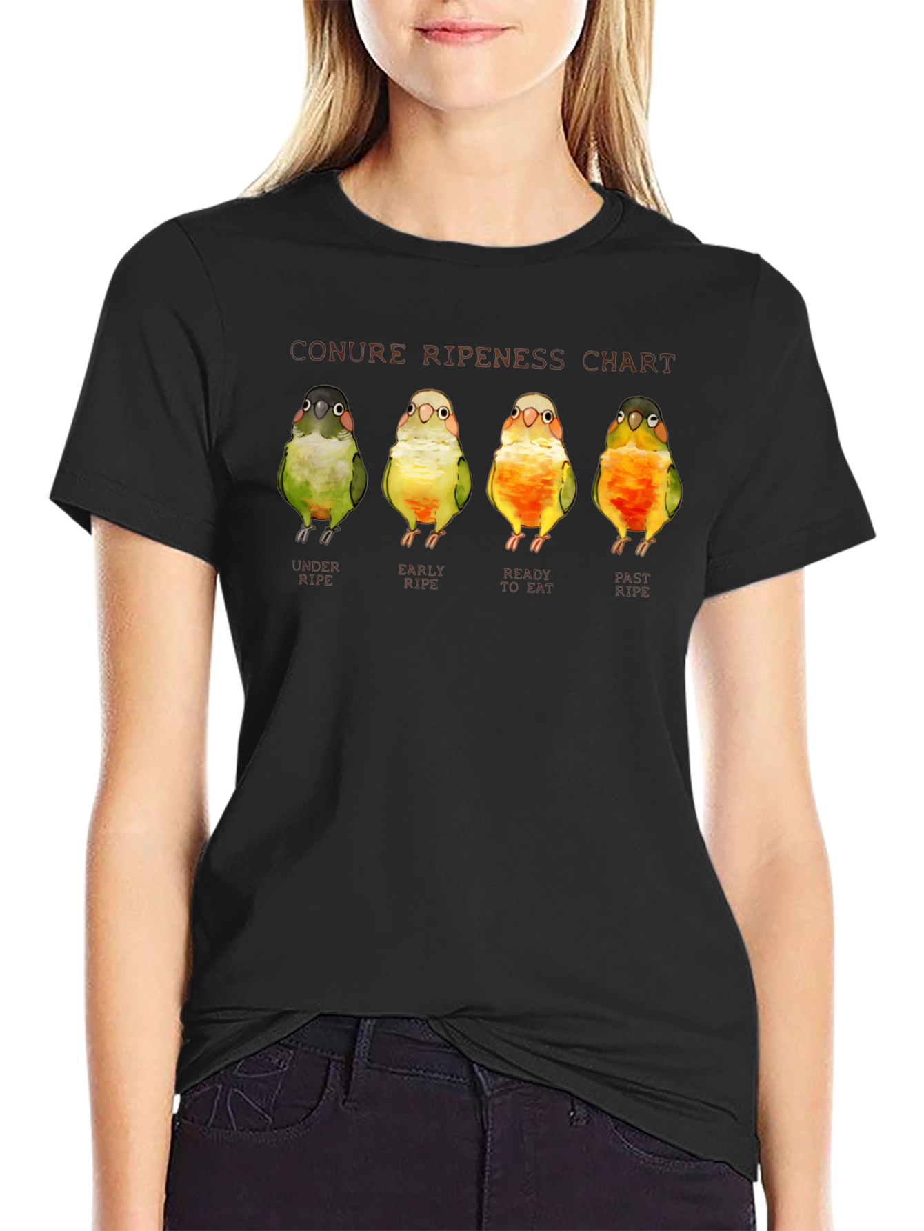 Black Conure Ripeness Chart Graphic T-Shirt view 2