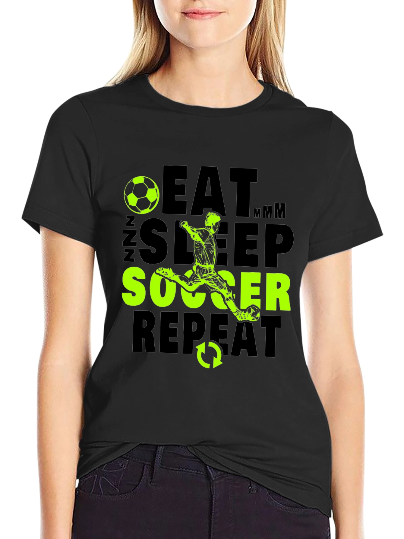 Black Eat Sleep Soccer Repeat Graphic T-Shirt view 2