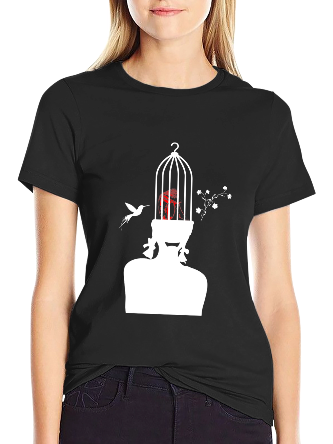 Black Artistic Birdcage Mind T-Shirt view 2