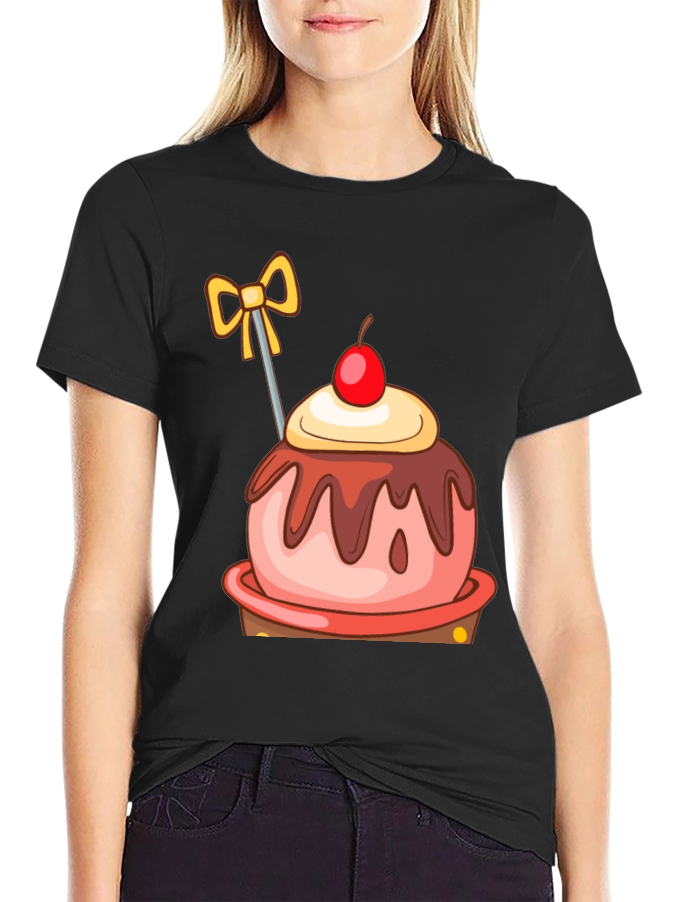 Black Cartoon Cupcake T-Shirt view 2