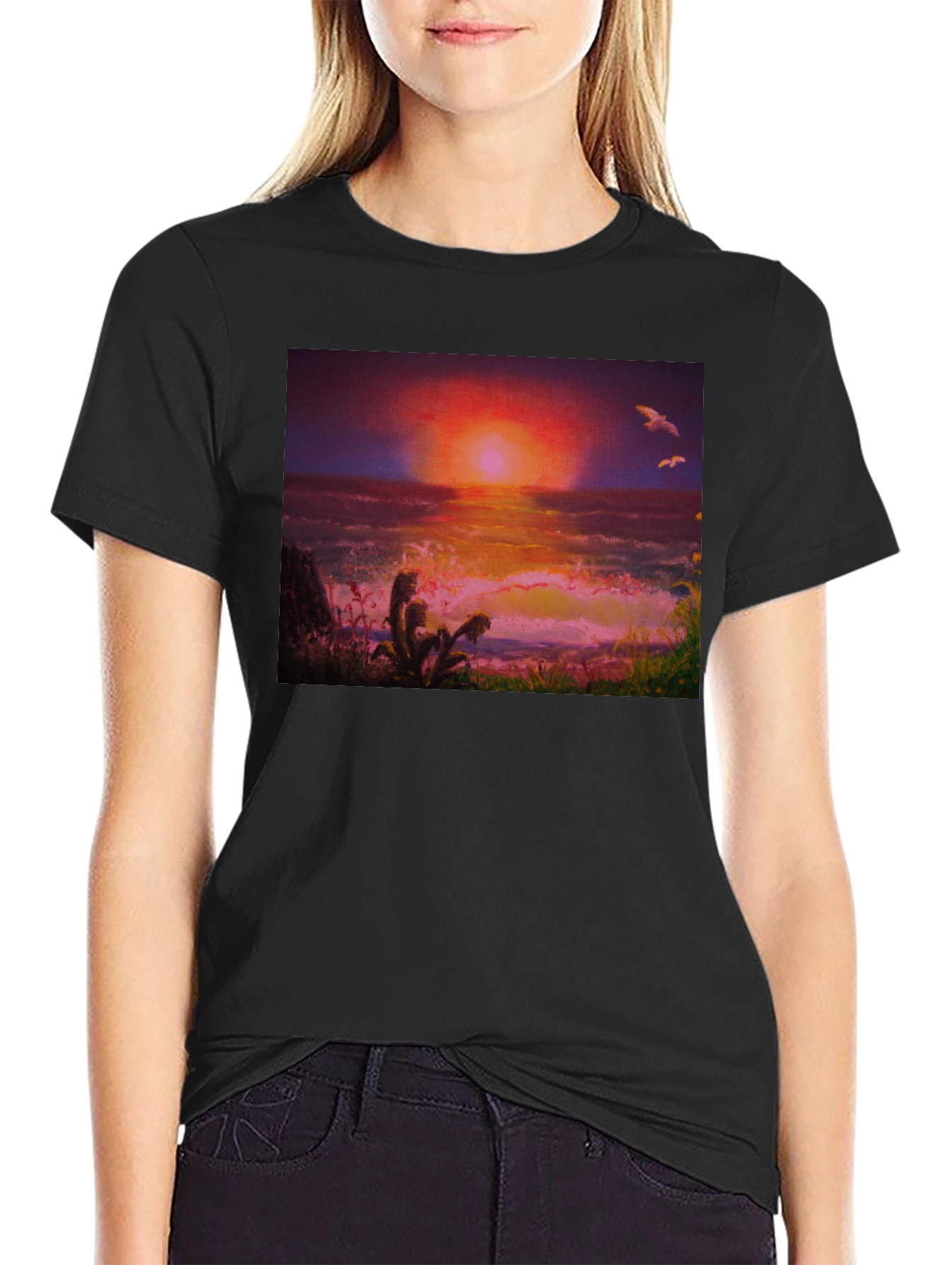 Black Sunset Ocean Graphic Tee - Premium Cotton Blend view 2