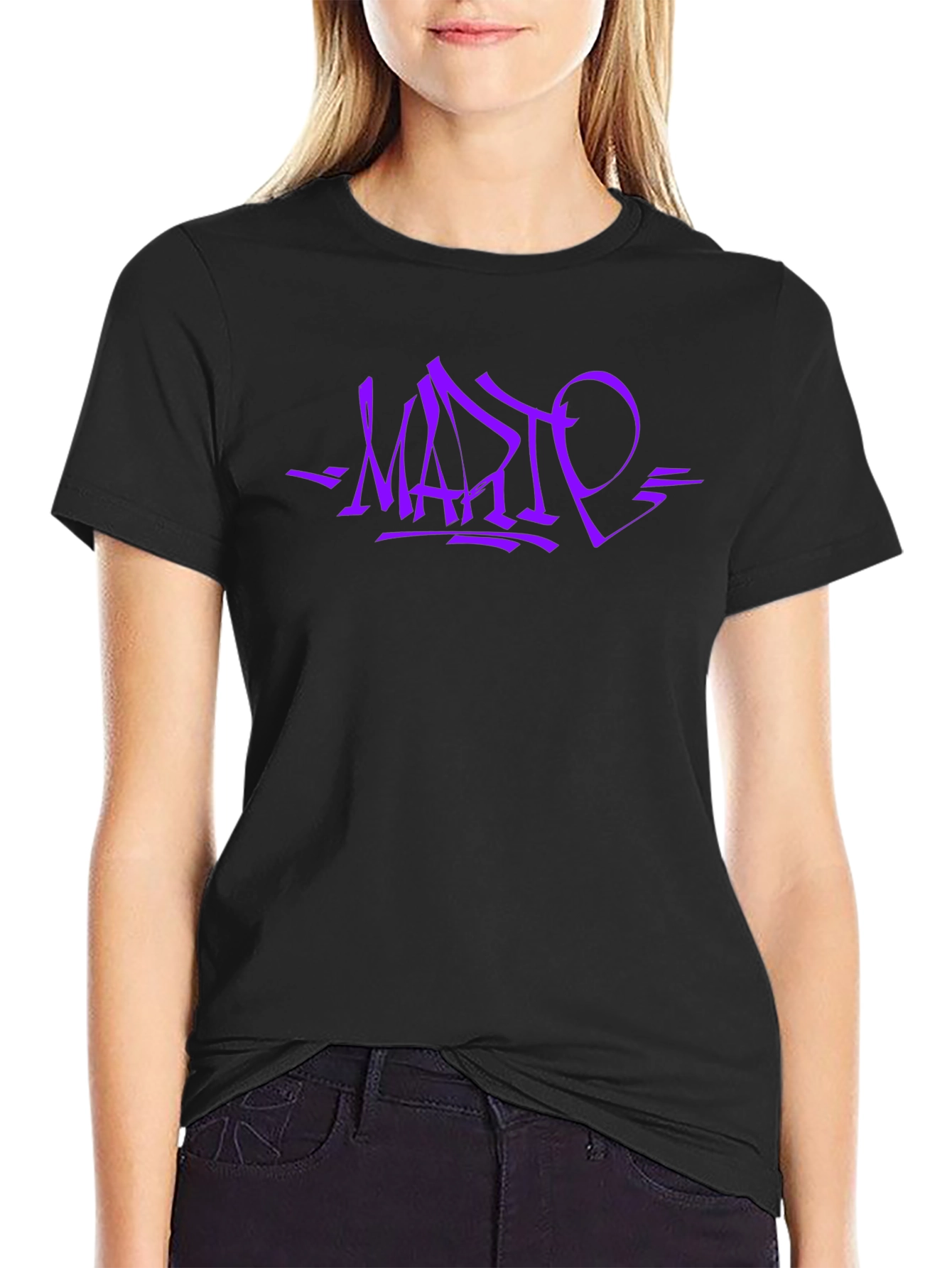 Black Stylish Black T-Shirt with Purple Graffiti Design view 2