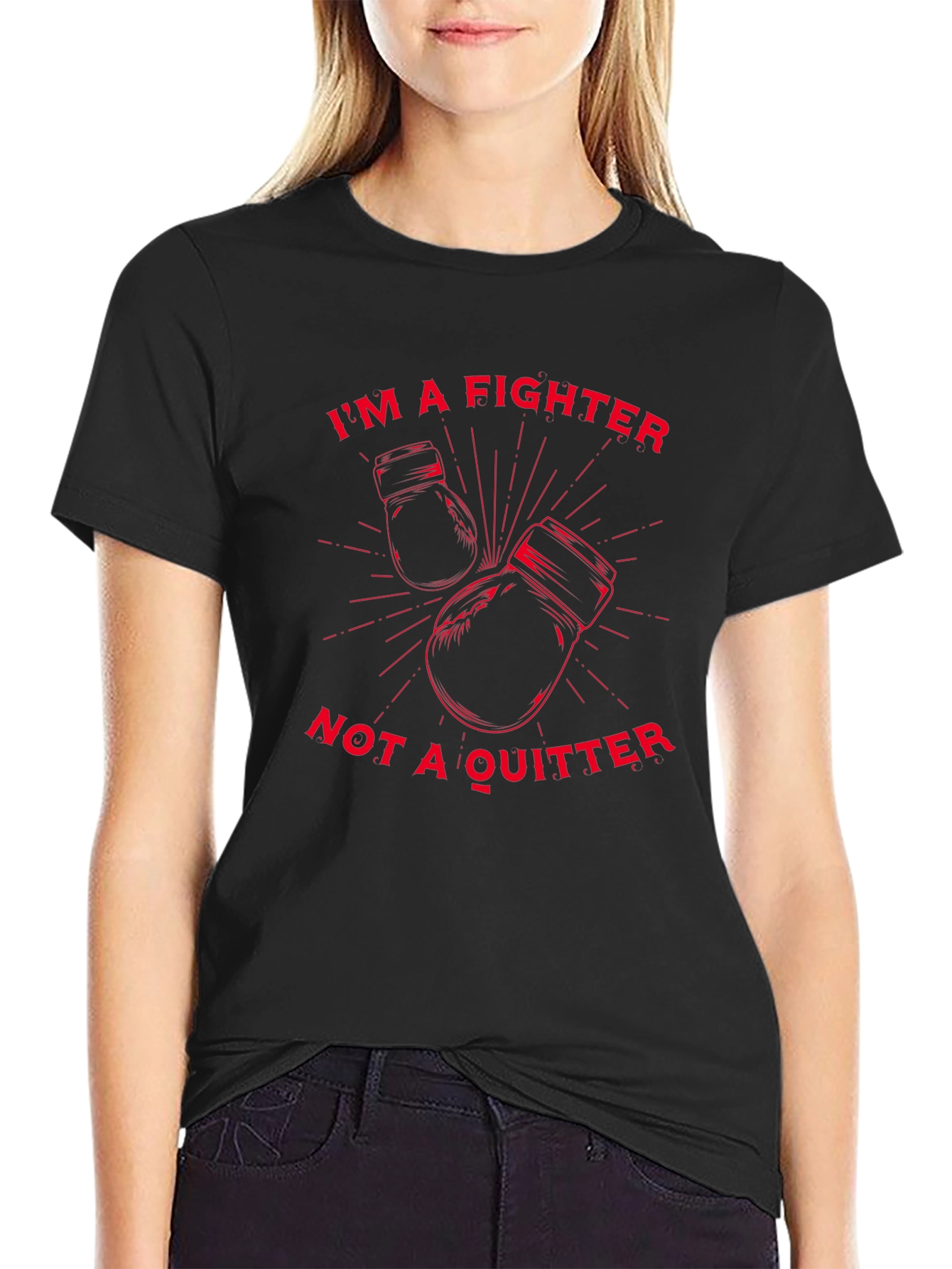 Black Fighter Graphic Tee - Motivational Boxing T-Shirt view 2
