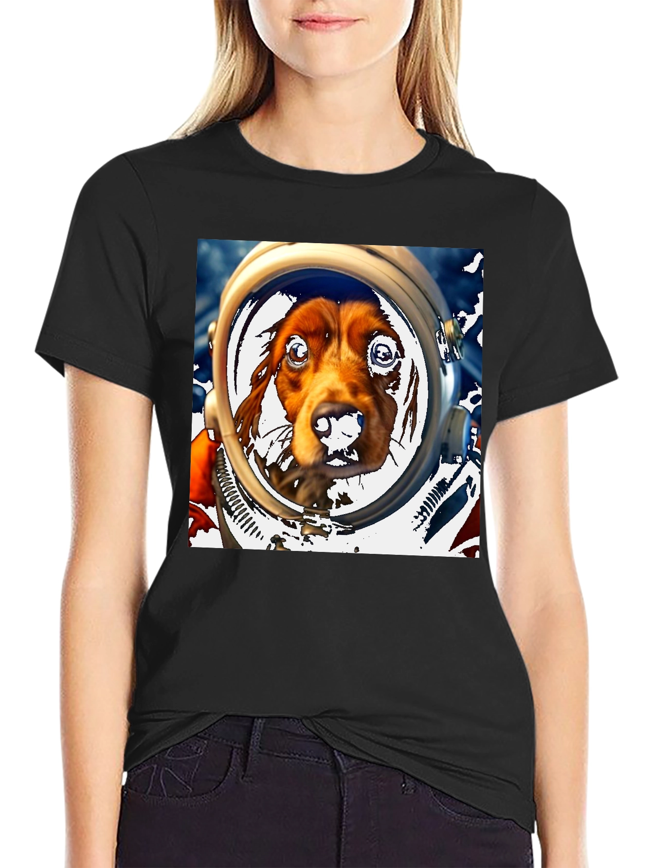 Black Dog Astronaut Graphic Tee - Space Dog Lover T-Shirt view 2