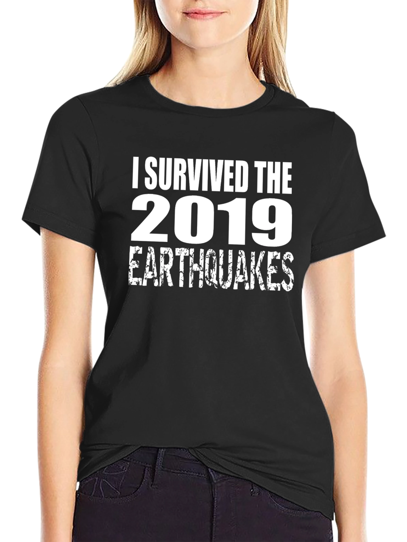 Black I Survived 2019 Earthquakes T-Shirt view 2