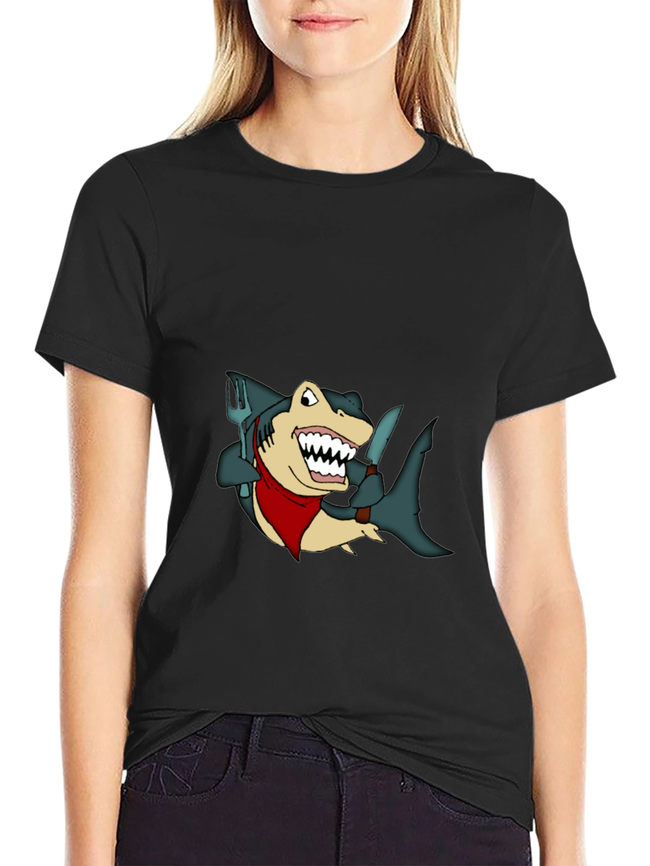 Black Shark Chef T-Shirt - Funny Cartoon Tee view 2