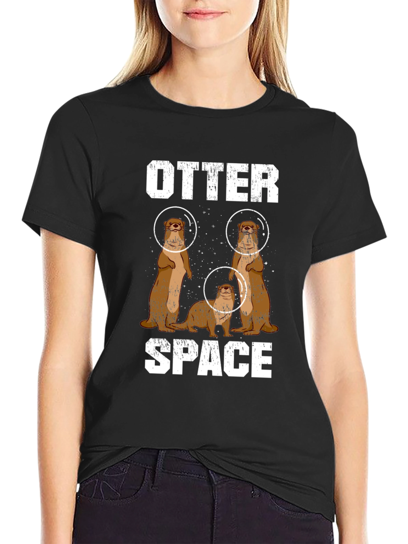 Black Otter Space Graphic Tee - Men's Black T-Shirt view 2