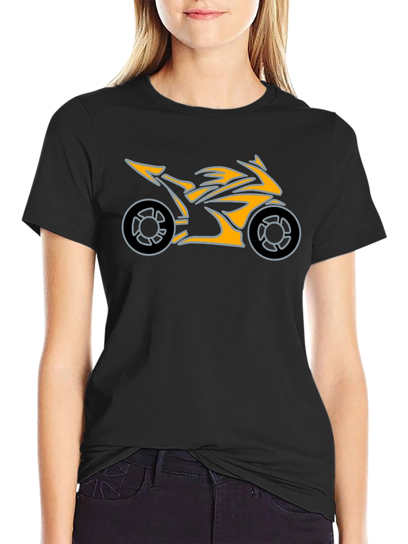Black Motorcycle Graphic Tee - Black Cotton T-Shirt view 2