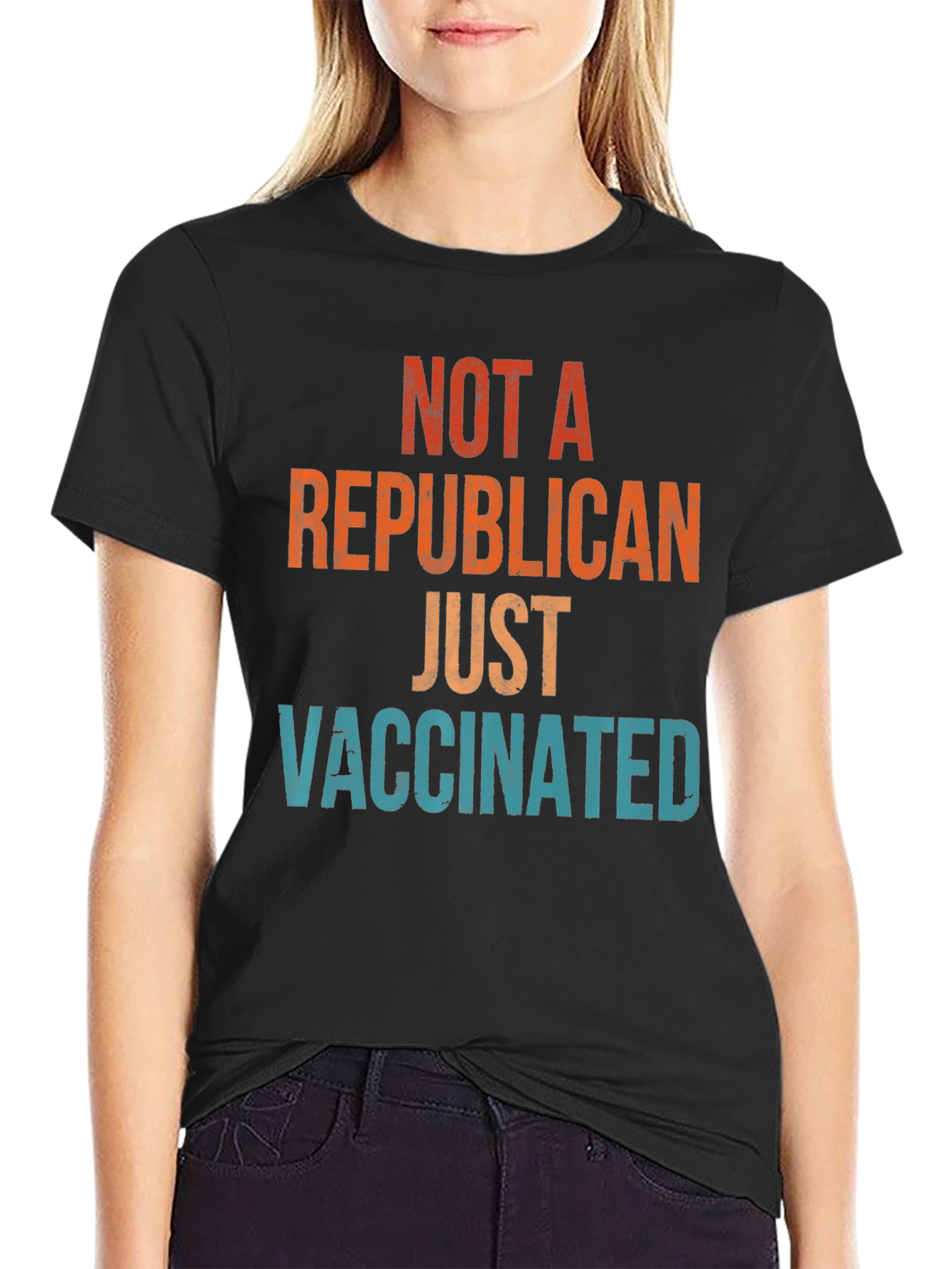 Black Not a Republican Just Vaccinated T-Shirt view 2