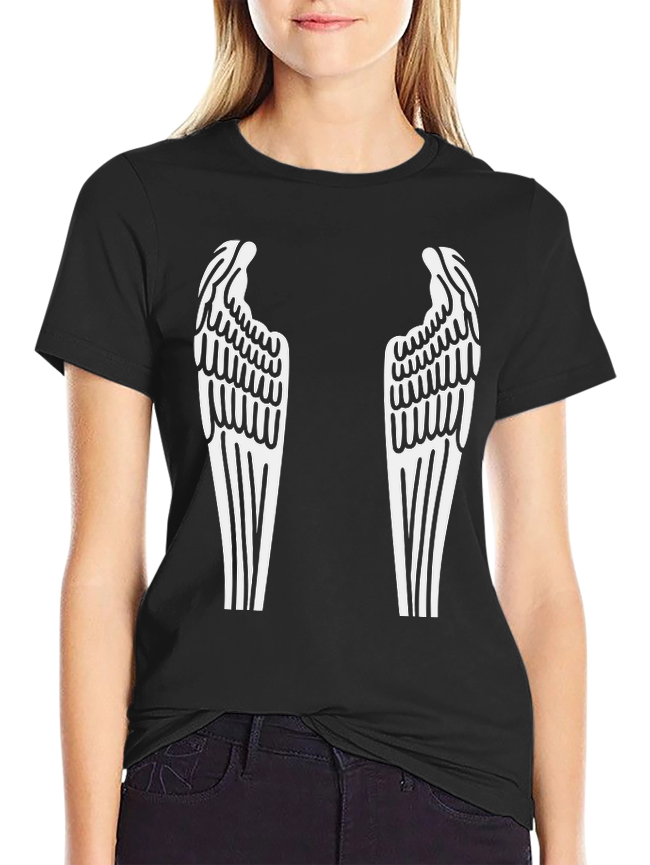 Black Angel Wings Graphic Tee - Black Cotton Blend view 2