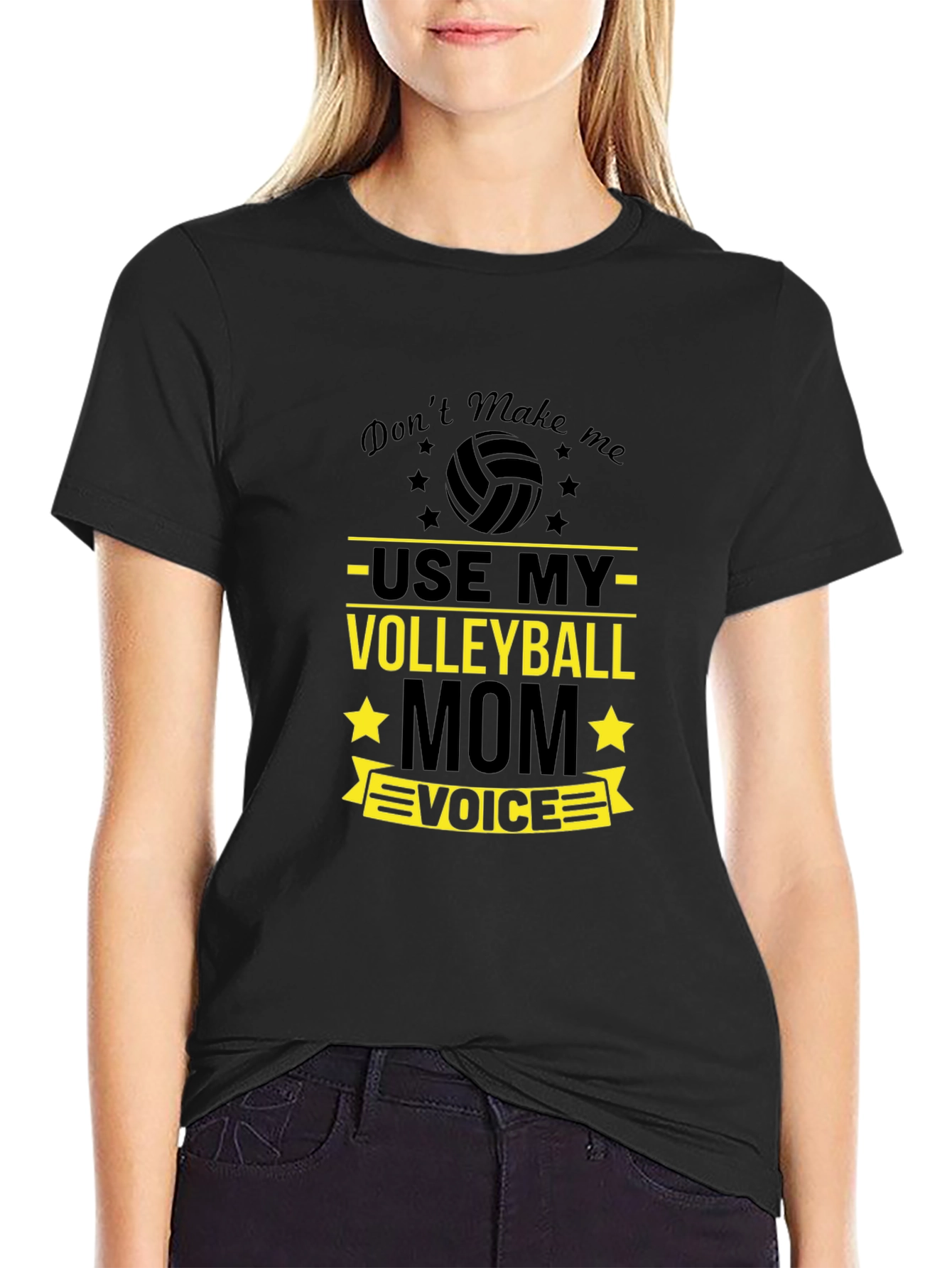 Black Volleyball Mom Voice T-Shirt - Fun Sports Tee view 2