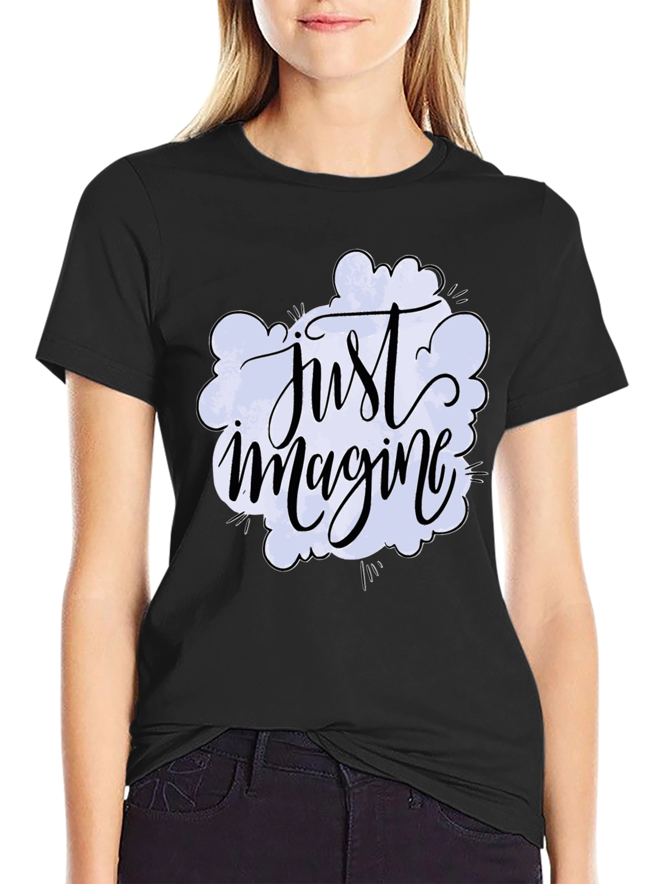 Black Just Imagine Graphic Tee - Crew Neck Soft Cotton Blend view 2