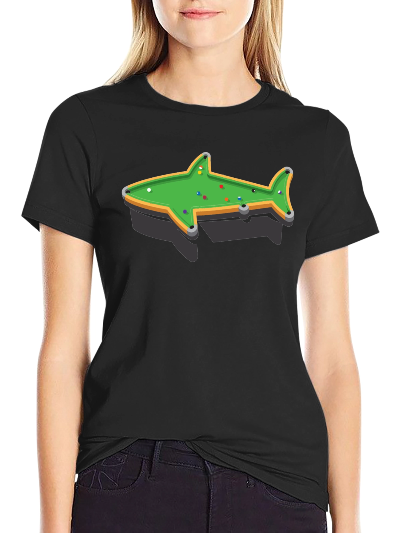 Black Shark Pool Table Graphic Tee - Unique Billiards Shirt view 2