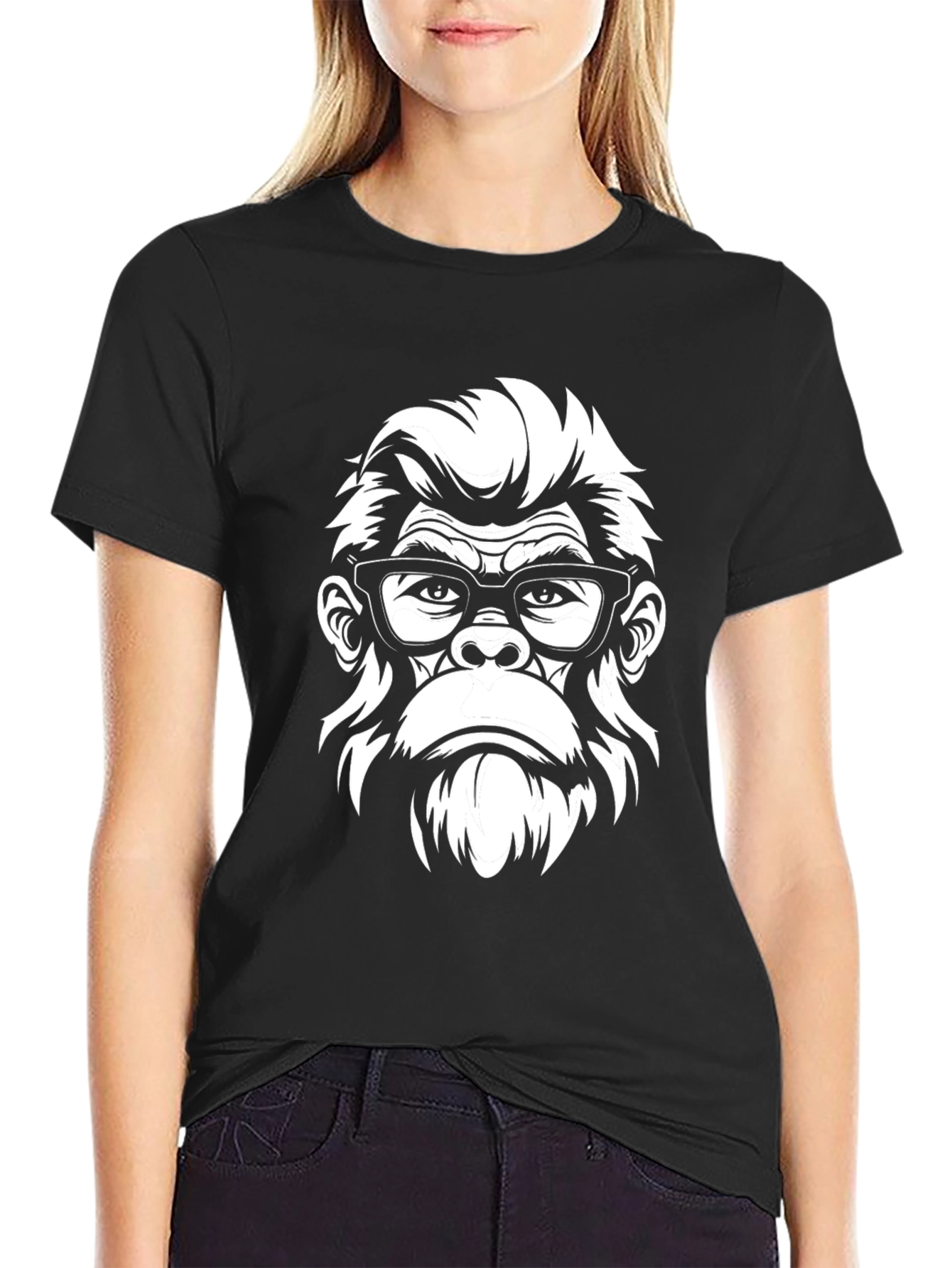 Black Cool Gorilla with Glasses Graphic T-Shirt - Black view 2