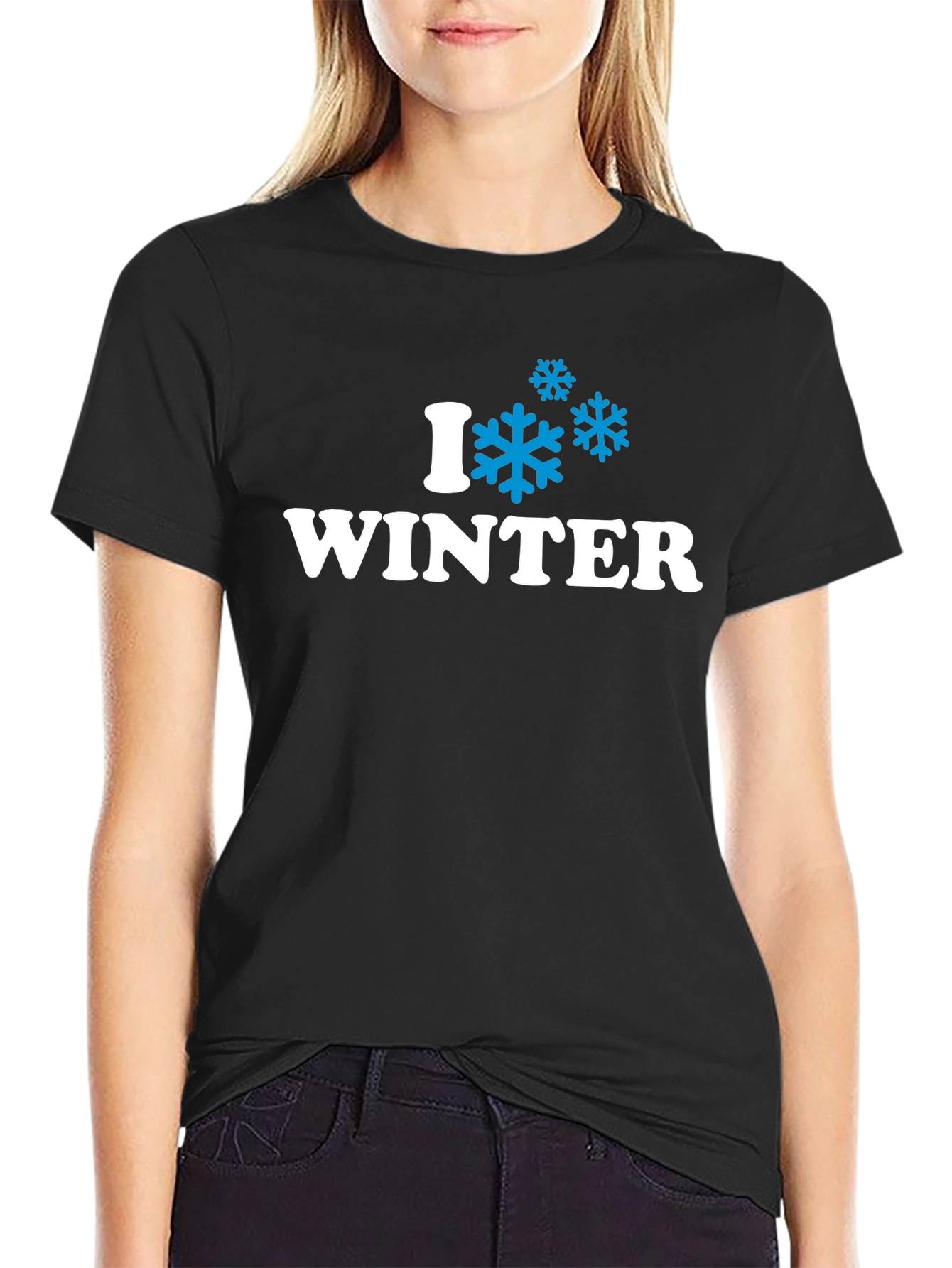 Black I Love Winter Snowflake T-Shirt - Black Cotton Blend view 2