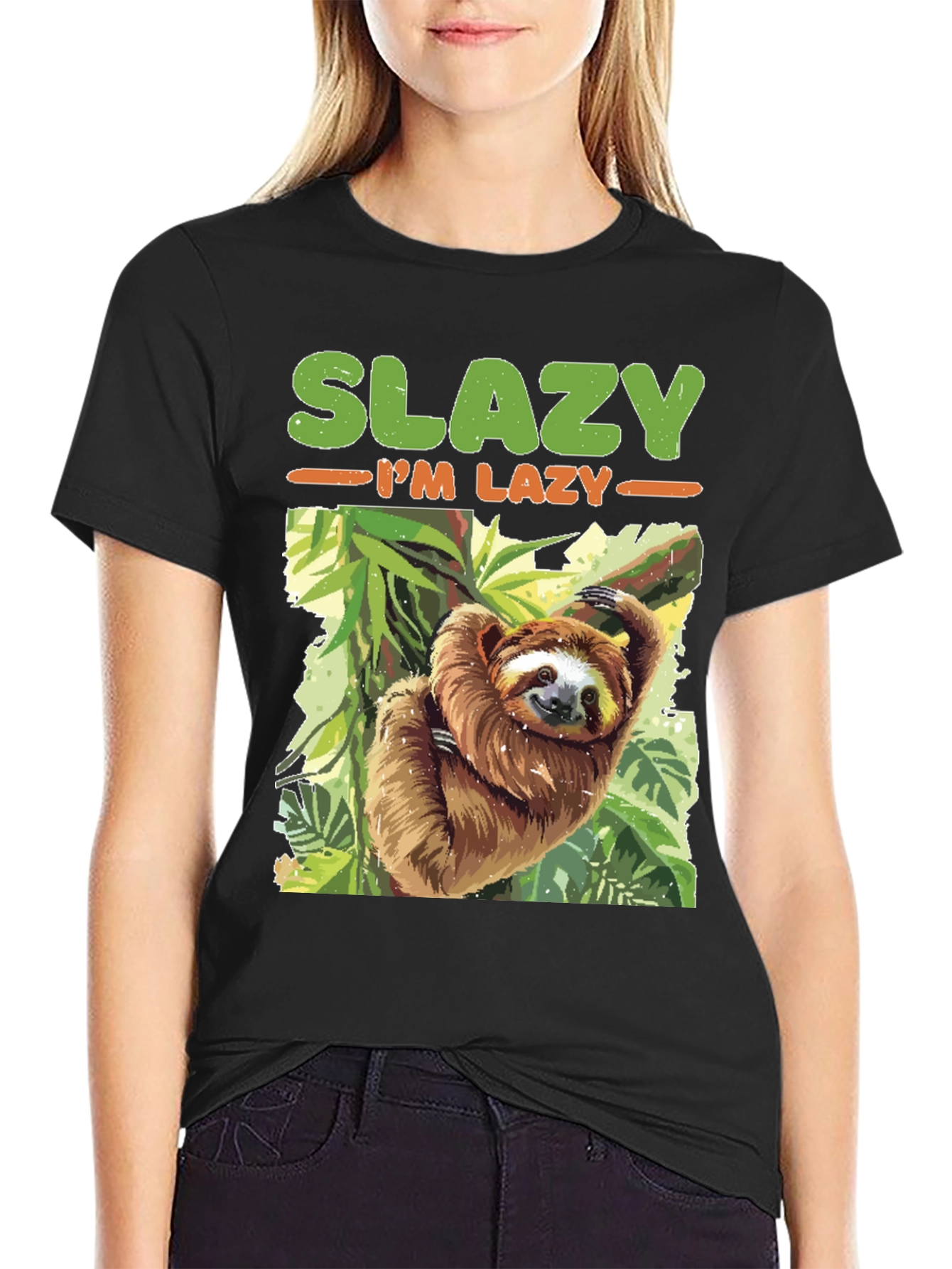 Black Slazy I'm Lazy Sloth T-Shirt view 2