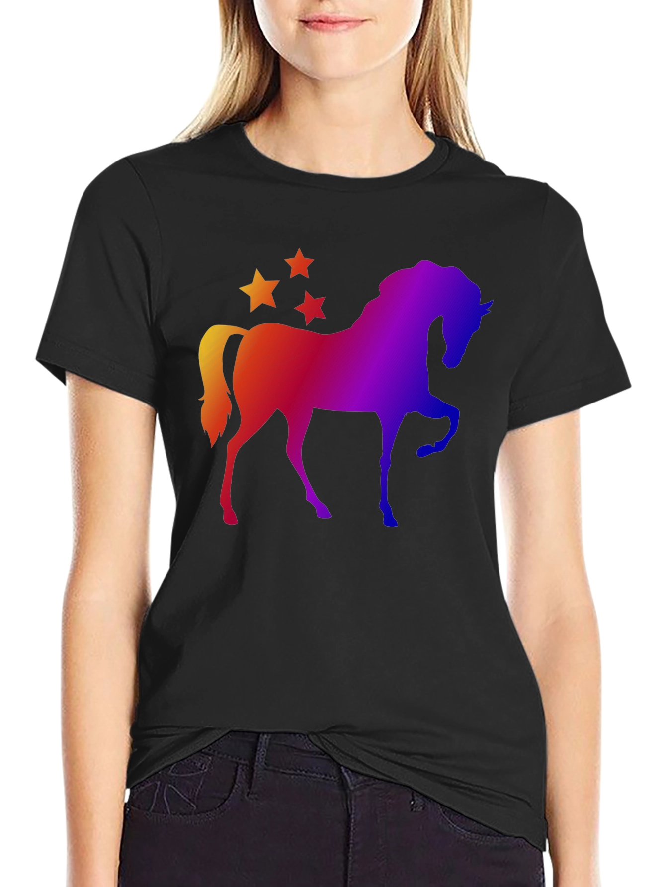 Black Rainbow Horse and Stars Graphic Tee view 2