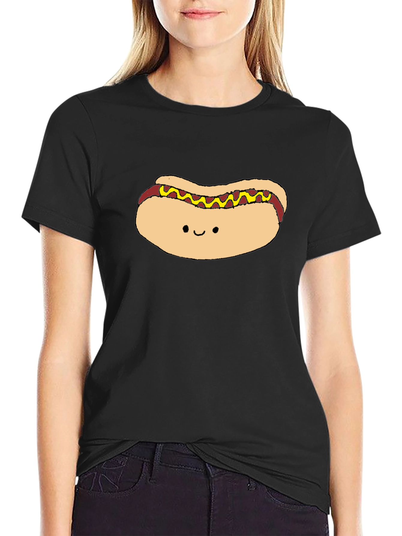 Black Cute Hotdog Graphic Black T-Shirt view 2