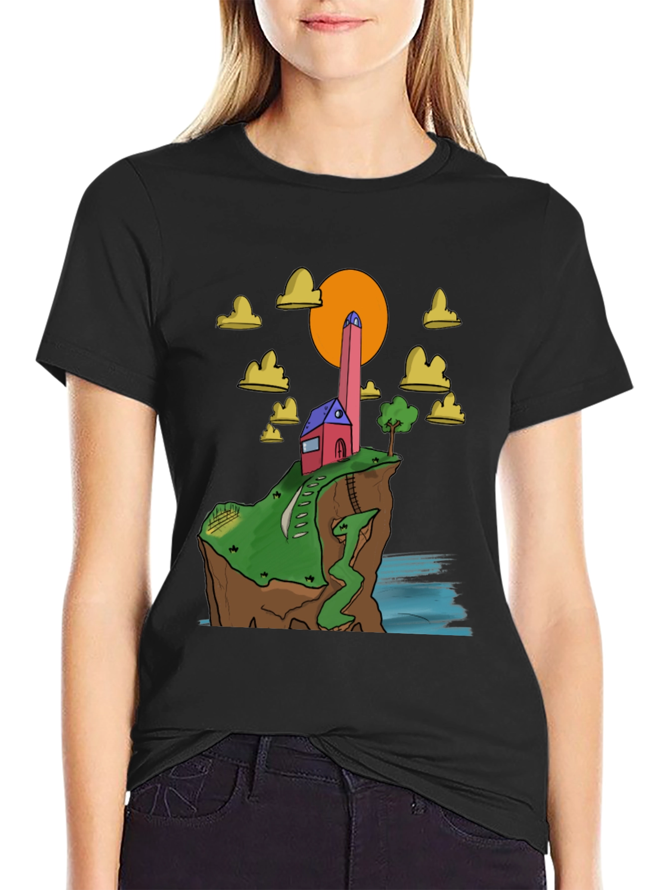 Black Cliffside Cartoon Tee view 2