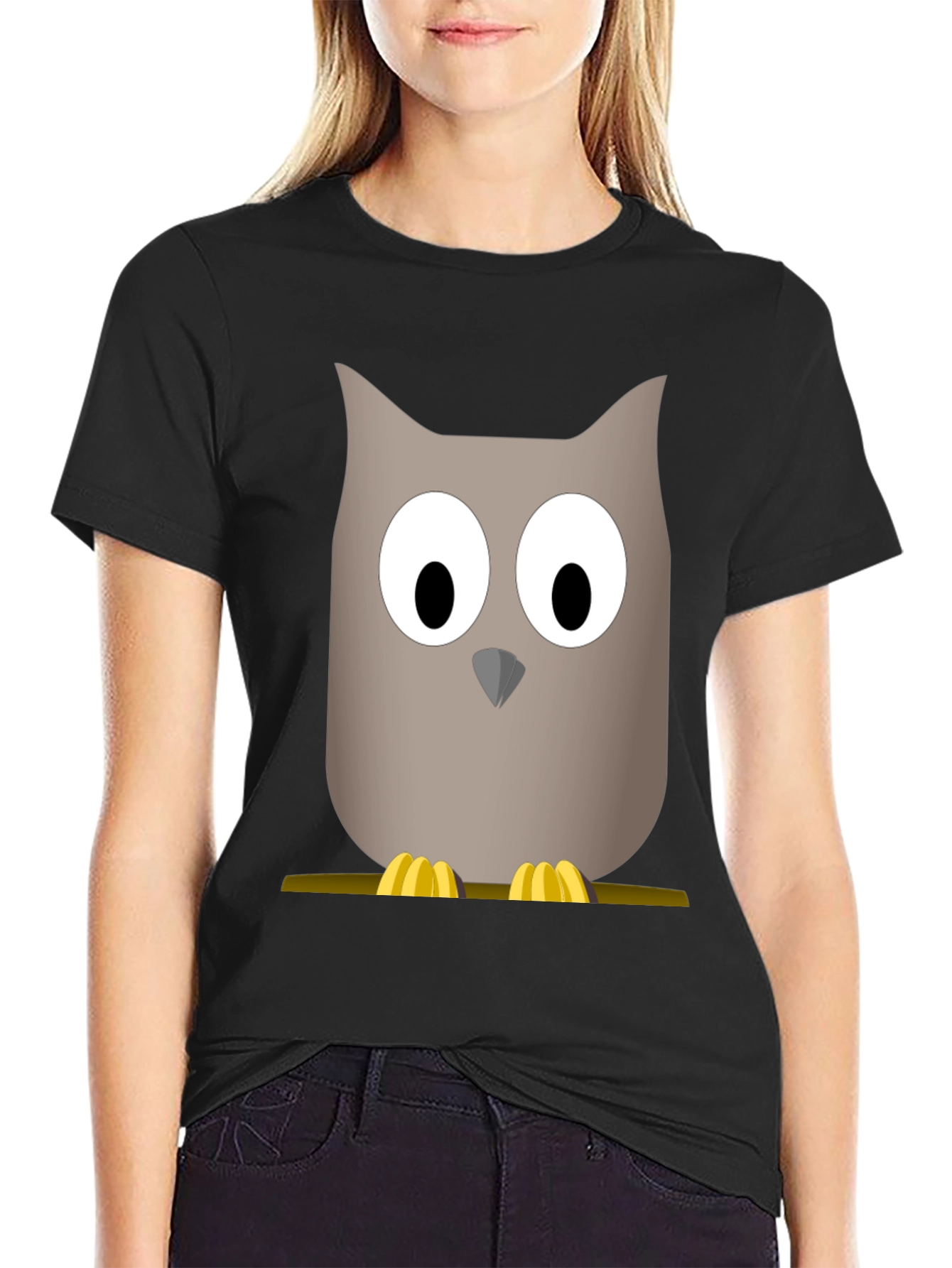 Black Cartoon Owl Graphic Tee - Men's Black T-Shirt view 2
