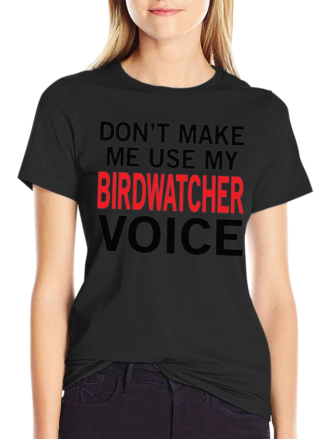 Black Birdwatcher Voice T-Shirt - Funny Bird Watching Tee view 2