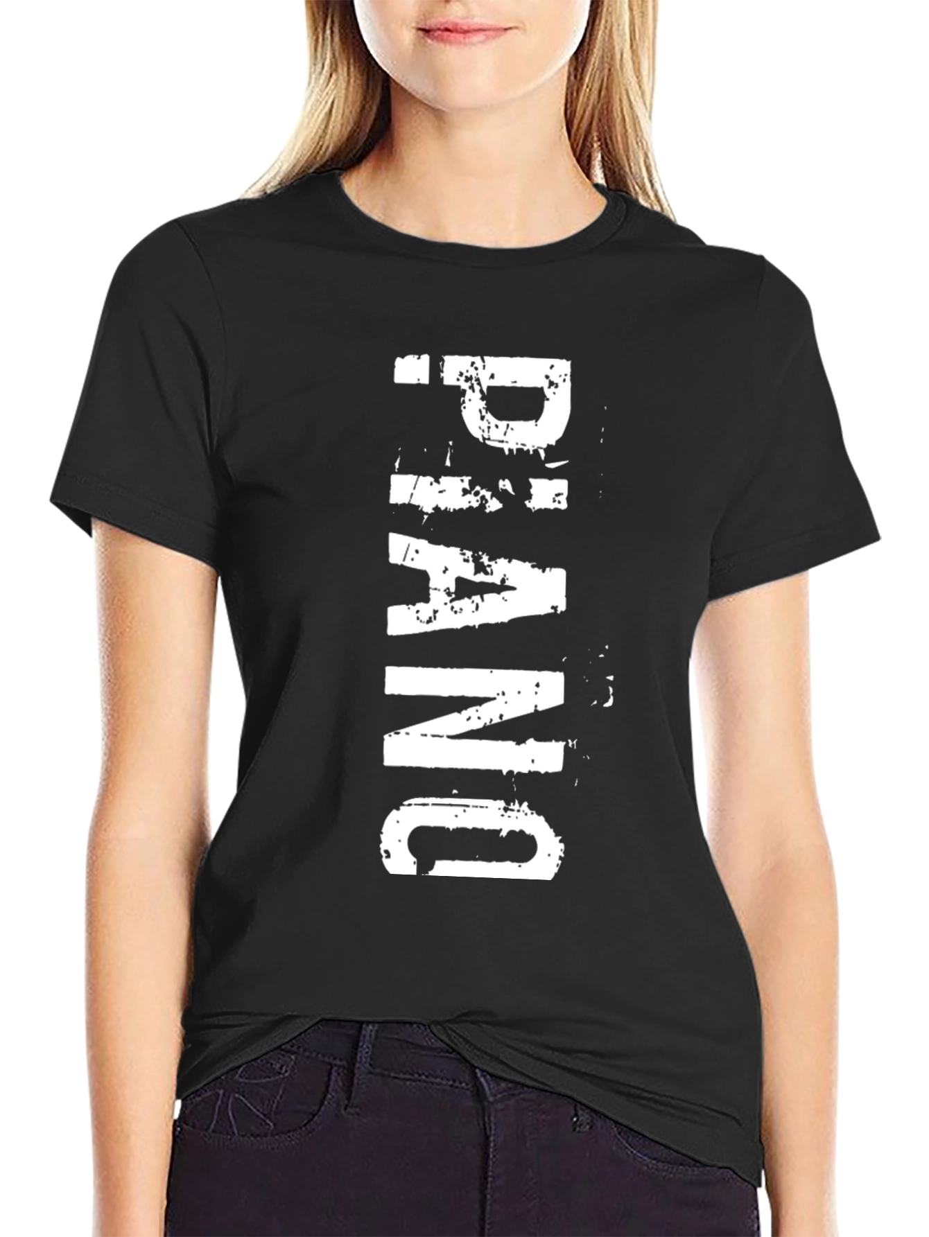 Black Piano T-Shirt - Black Cotton Tee with White Graphic Print view 2