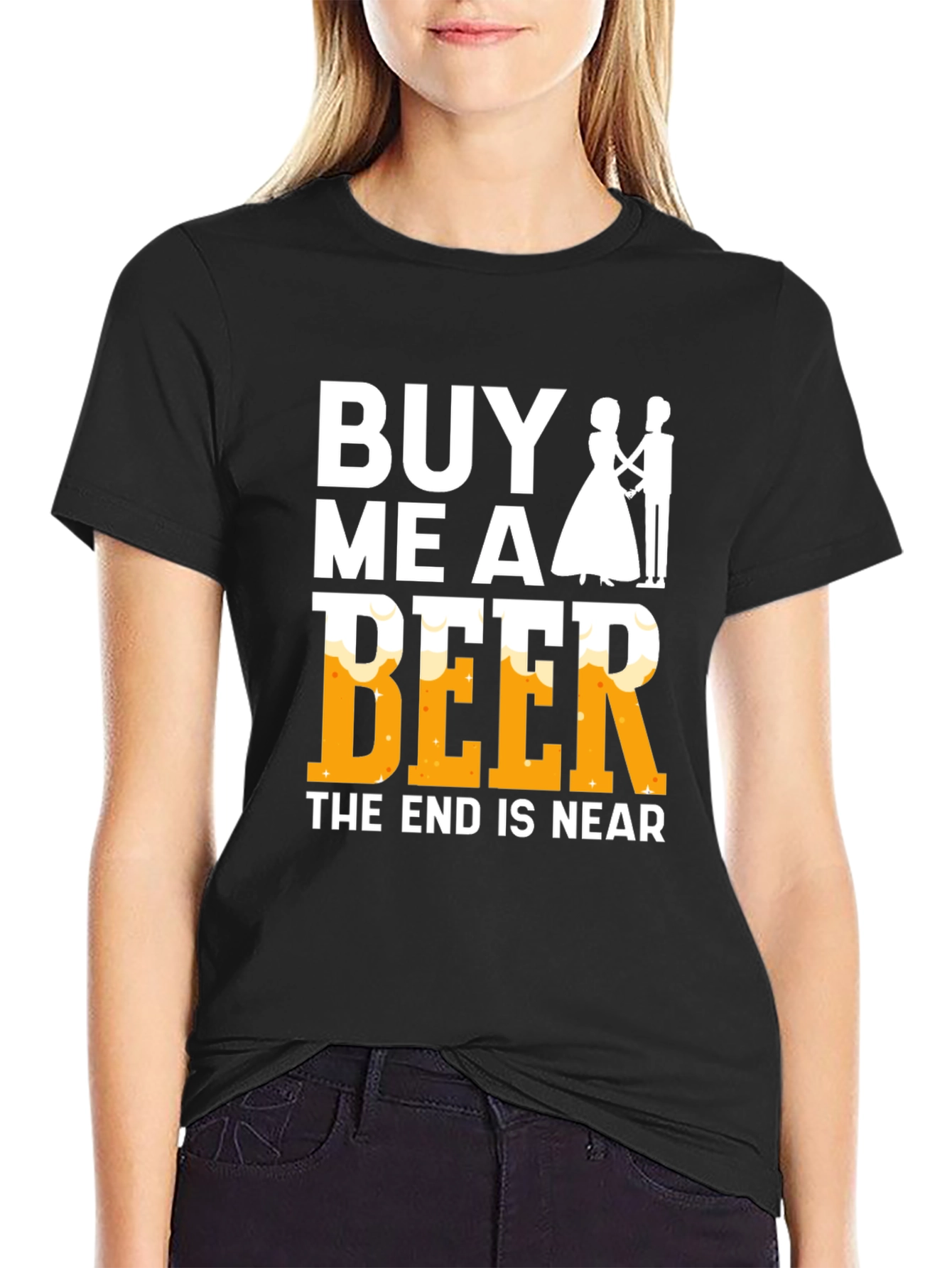 Black Buy Me A Beer - Funny Wedding T-Shirt view 2