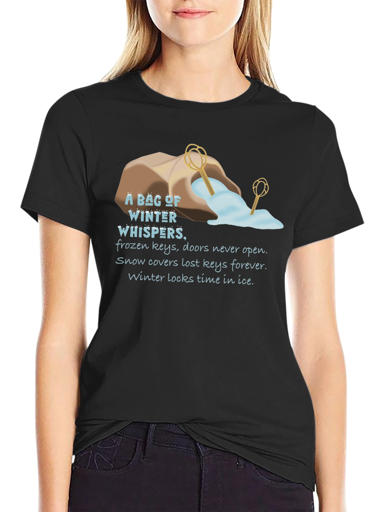 Black Winter Whispers Graphic T-Shirt - Unisex Black Tee view 2