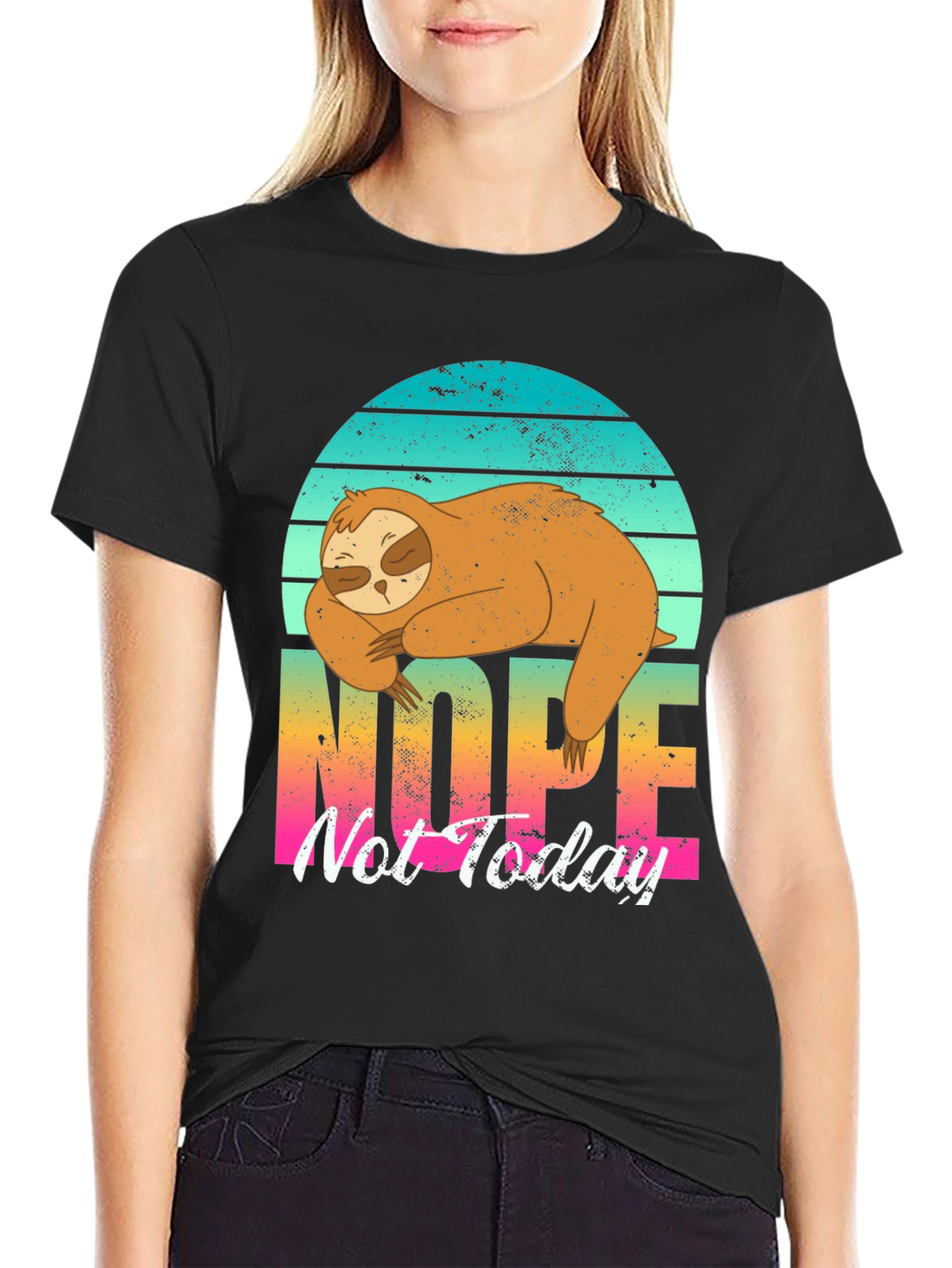 Black Nope Sloth Graphic Tee - Lazy Day Comfort view 2