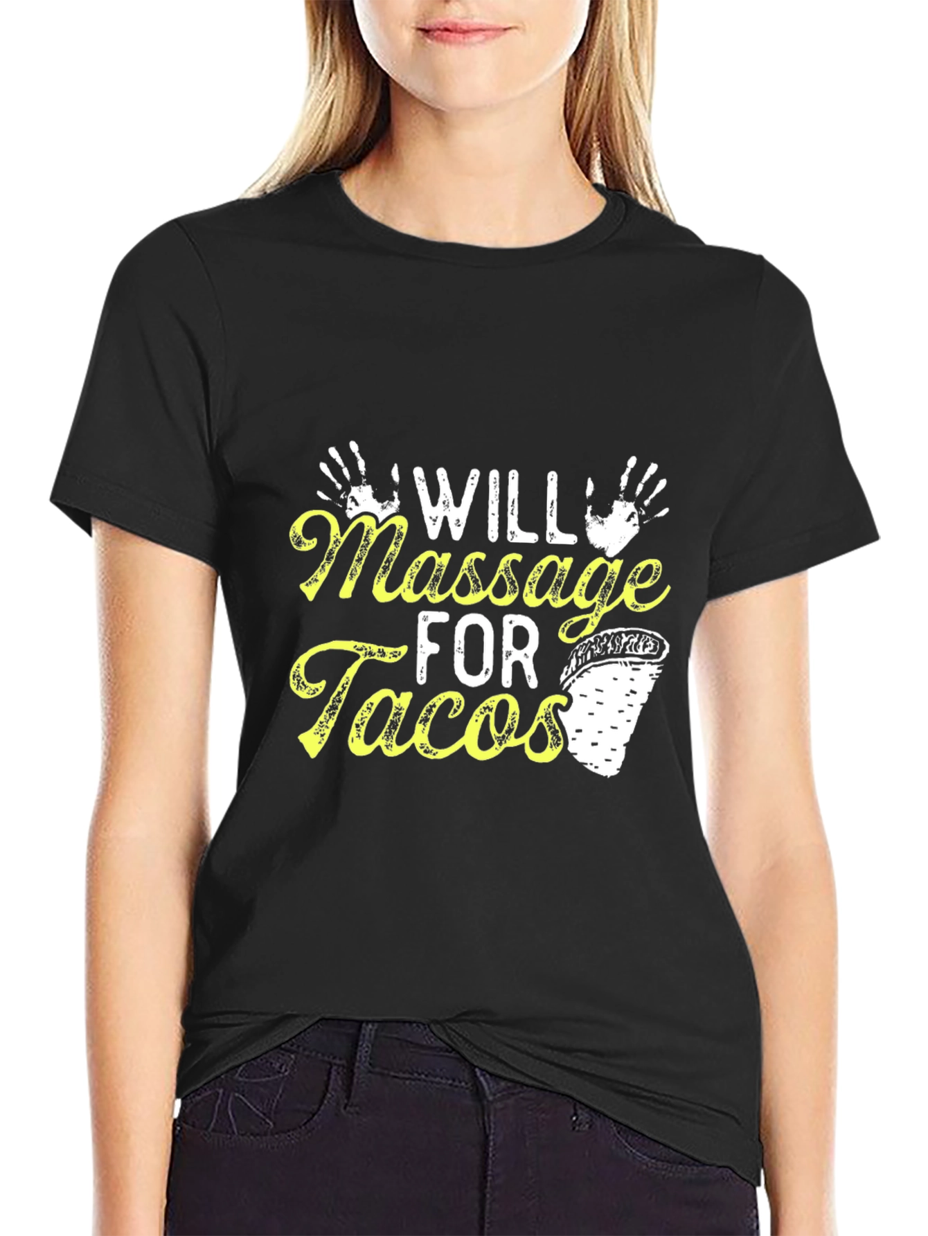 Black Massage for Tacos Black T-Shirt view 2