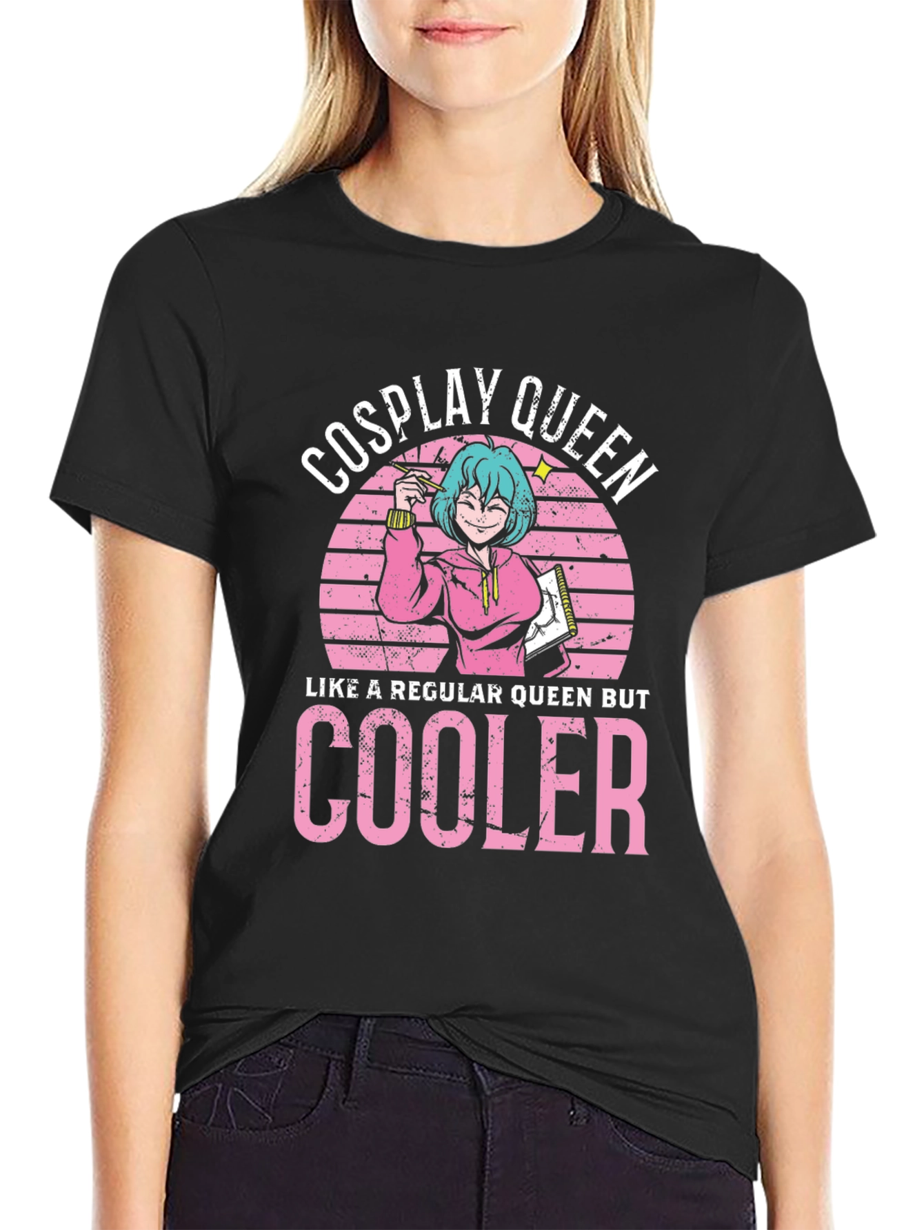 Black Cosplay Queen Graphic T-Shirt - Anime Lover Tee view 2