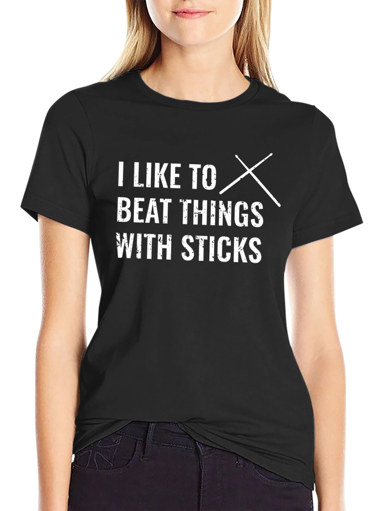 Black I Like To Beat Things With Sticks Graphic Tee view 2