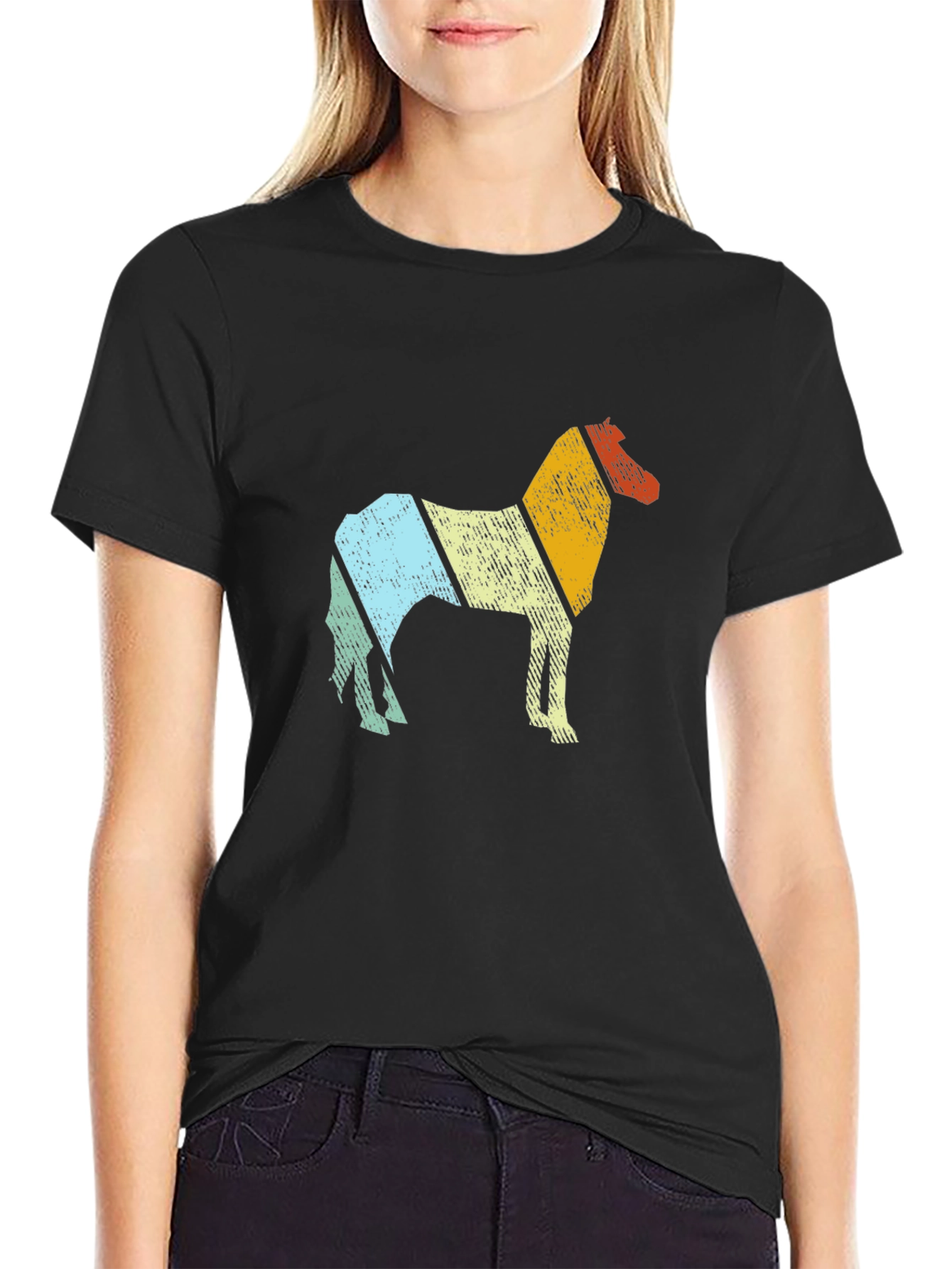 Black Retro Horse Graphic Tee - Comfort Fit Black T-Shirt view 2