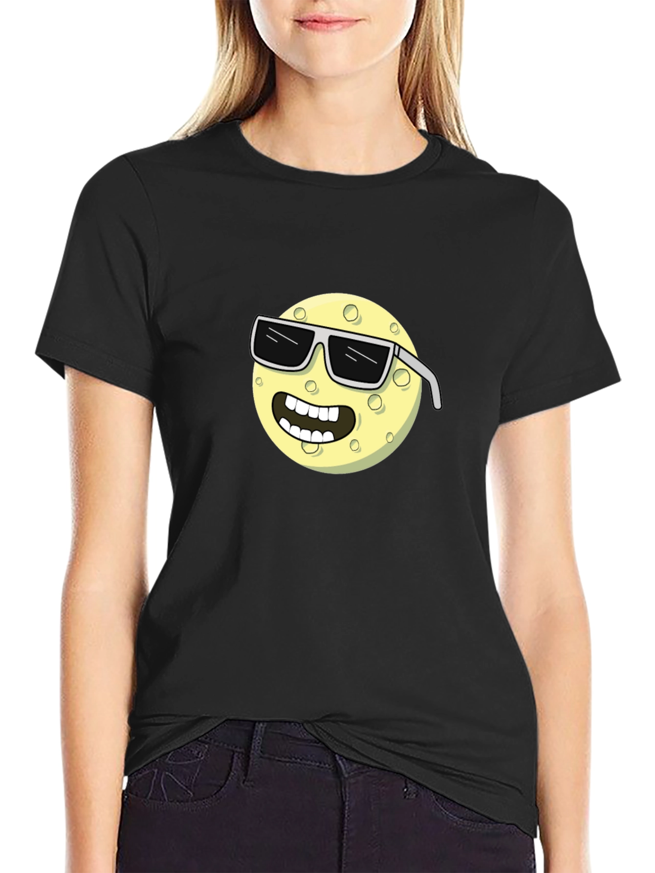 Black Cool Moon T-Shirt - Cartoon Graphic Tee view 2