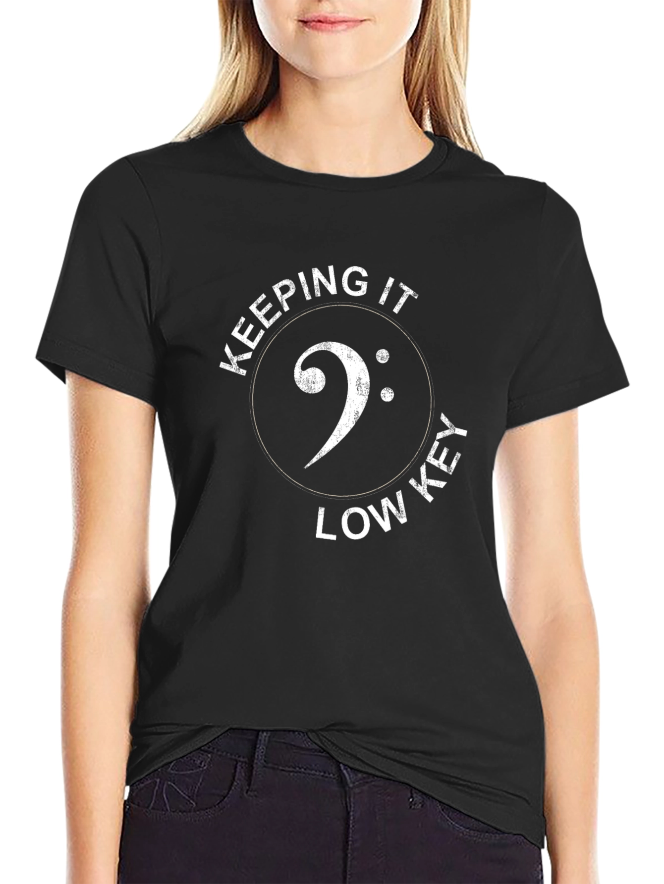 Black Keeping It Low Key Bass Clef Graphic Tee view 2