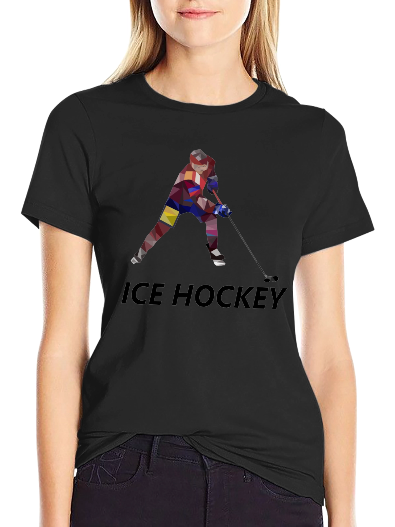 Black Geometric Ice Hockey Graphic Tee - Stylish Sportswear view 2