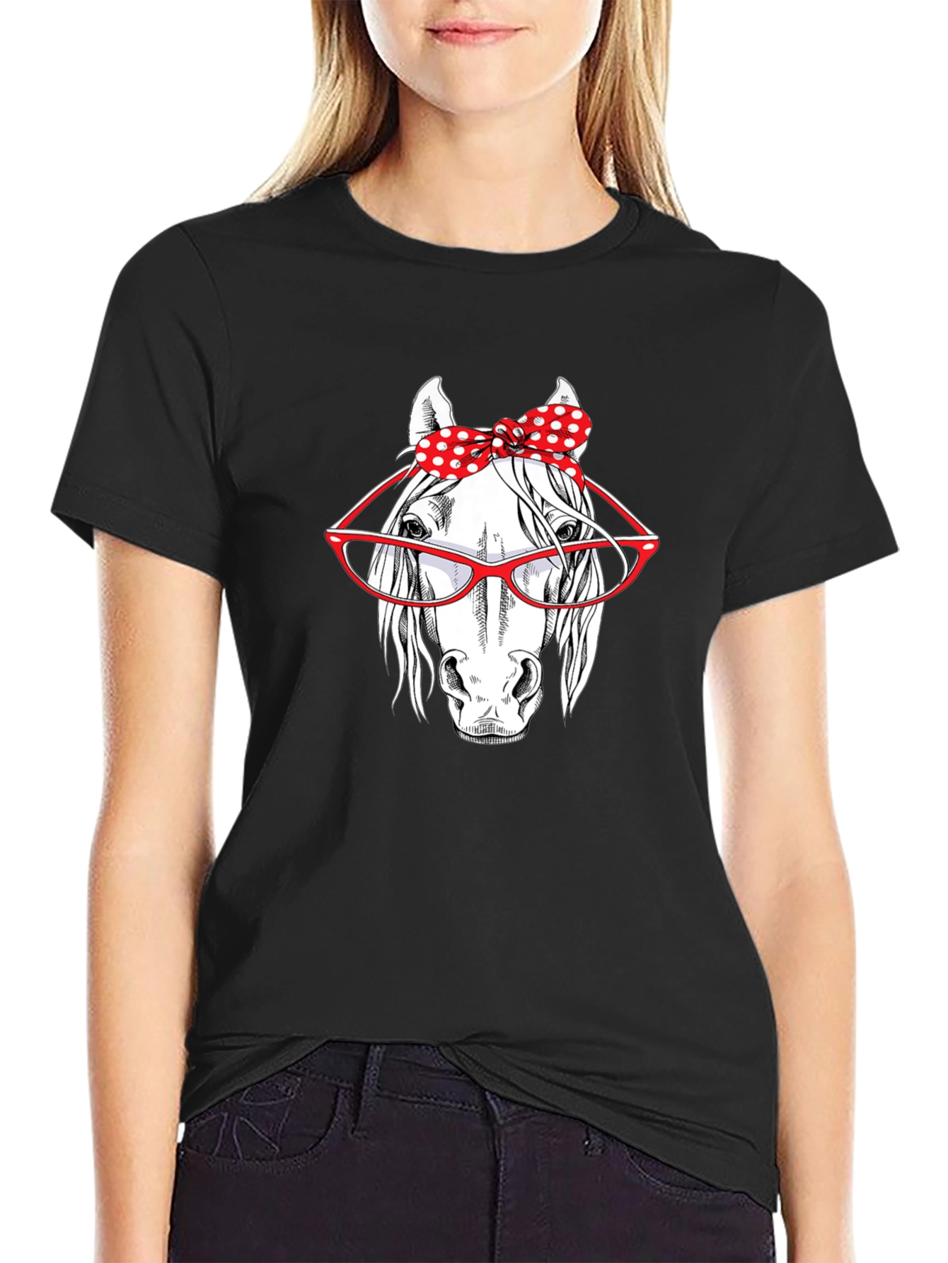 Black Horse with Glasses Graphic T-Shirt view 2