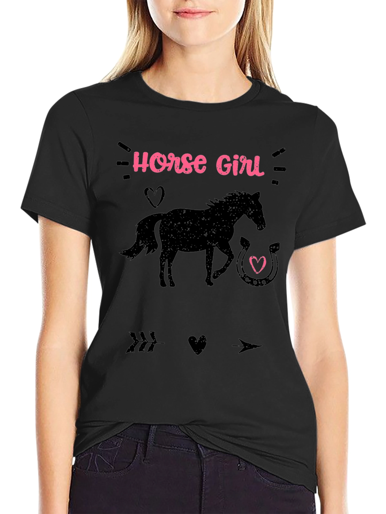 Black Horse Girl Graphic T-Shirt view 2